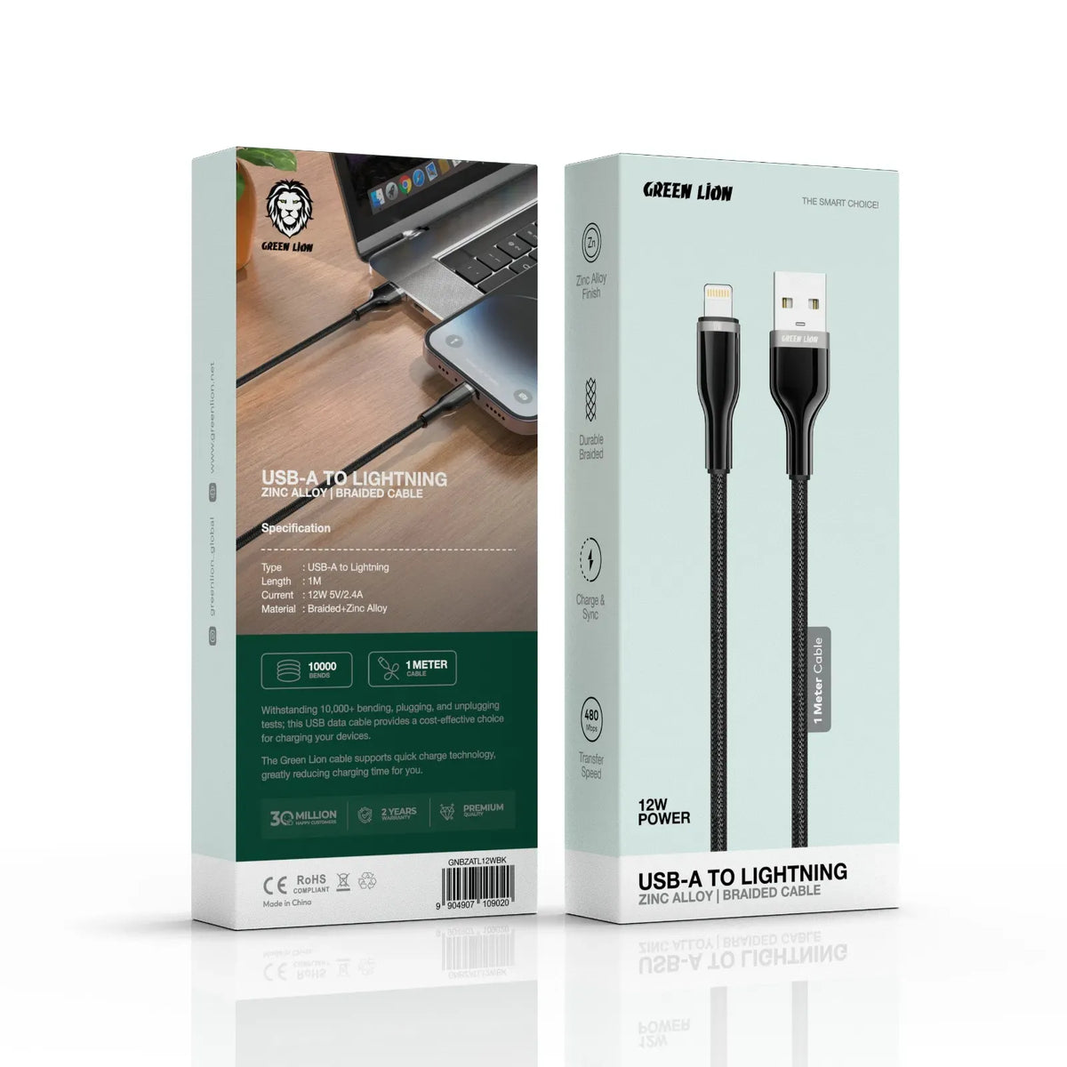 Green Lion USB A to Lightning Zinc Alloy Braided Cable Black – image 4