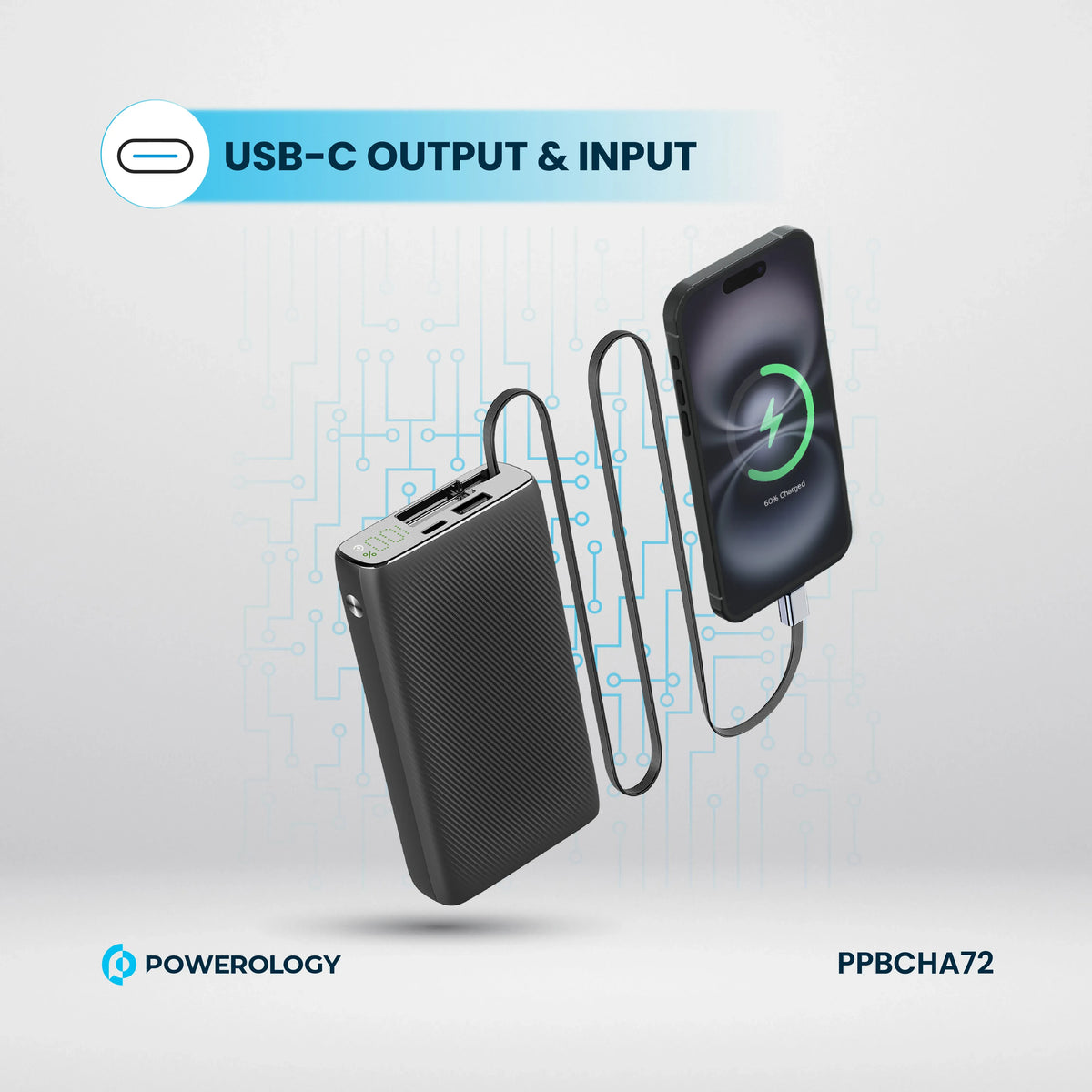 Powerology 20000mAh Retractable Cable Power Bank Black – image 14
