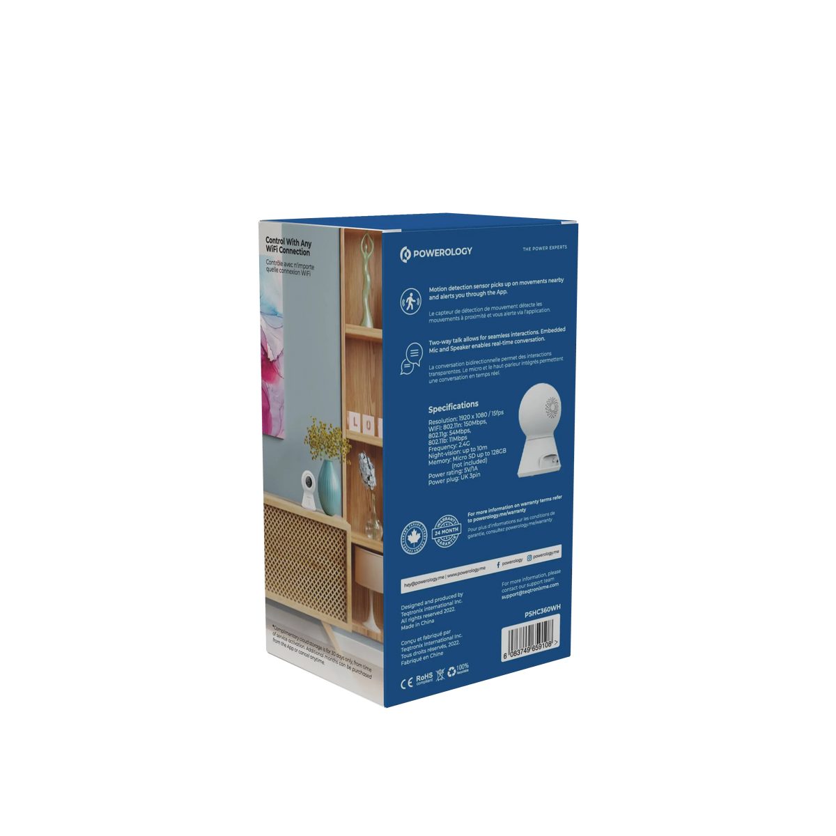 Powerology Wifi Smart Home Camera 360 Horizontal and Vertical Movement - White – image 7