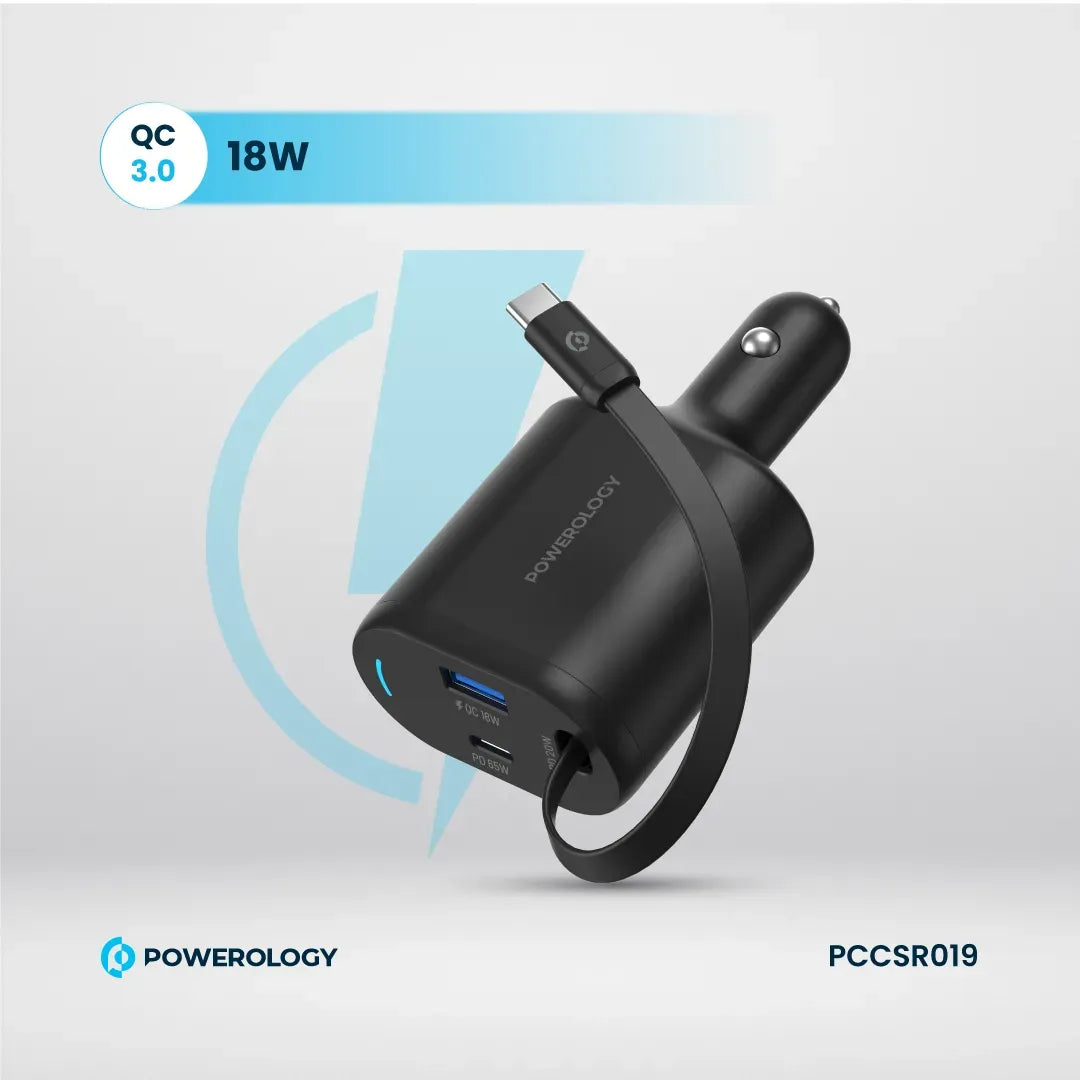 Powerology Type C Retractable Car Charger 103w Black – image 7