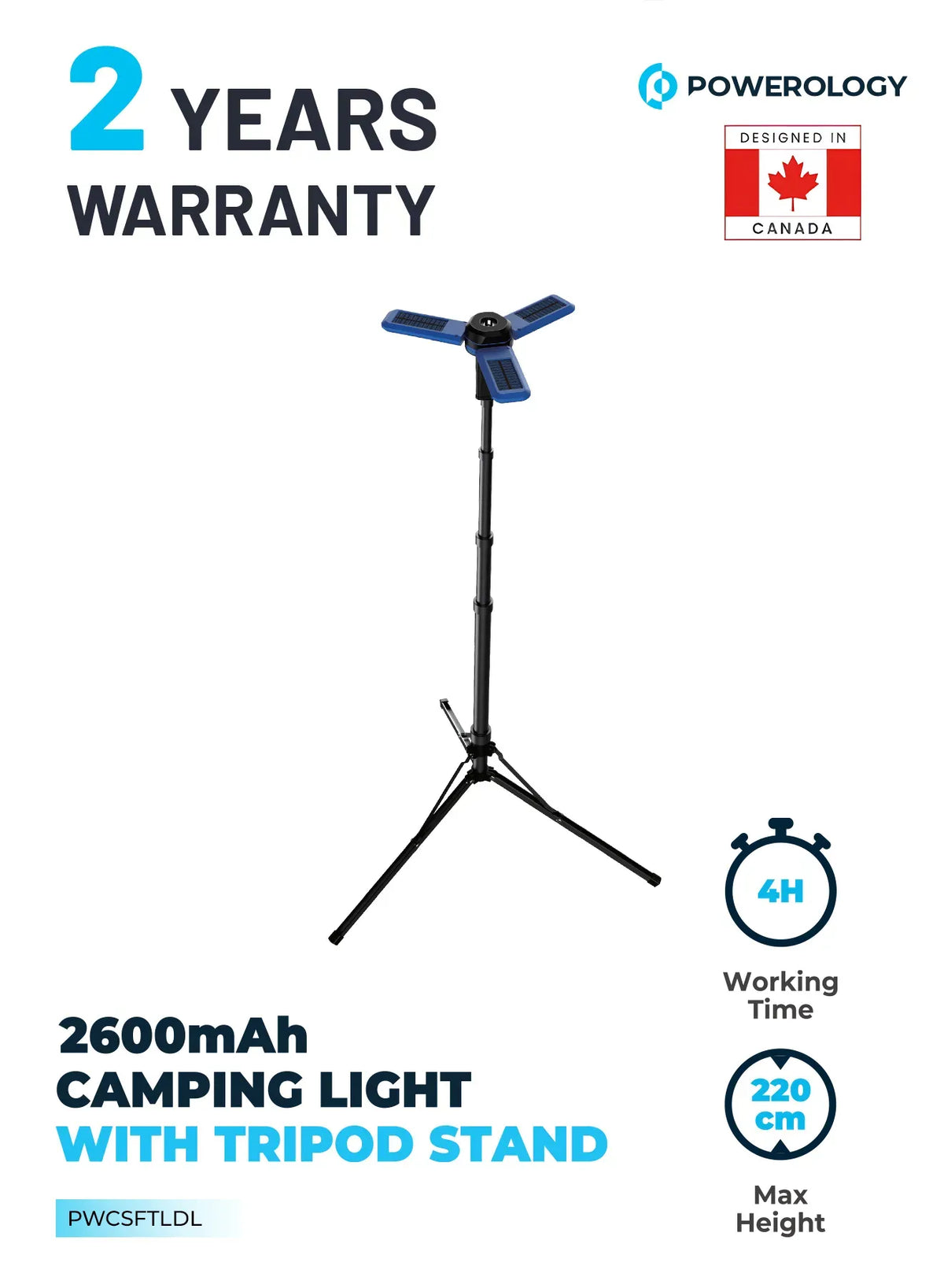 Powerology Camping Solar Foldable Tripod LED Light Ipx4 3 7v 2600mAh Blue – image 5