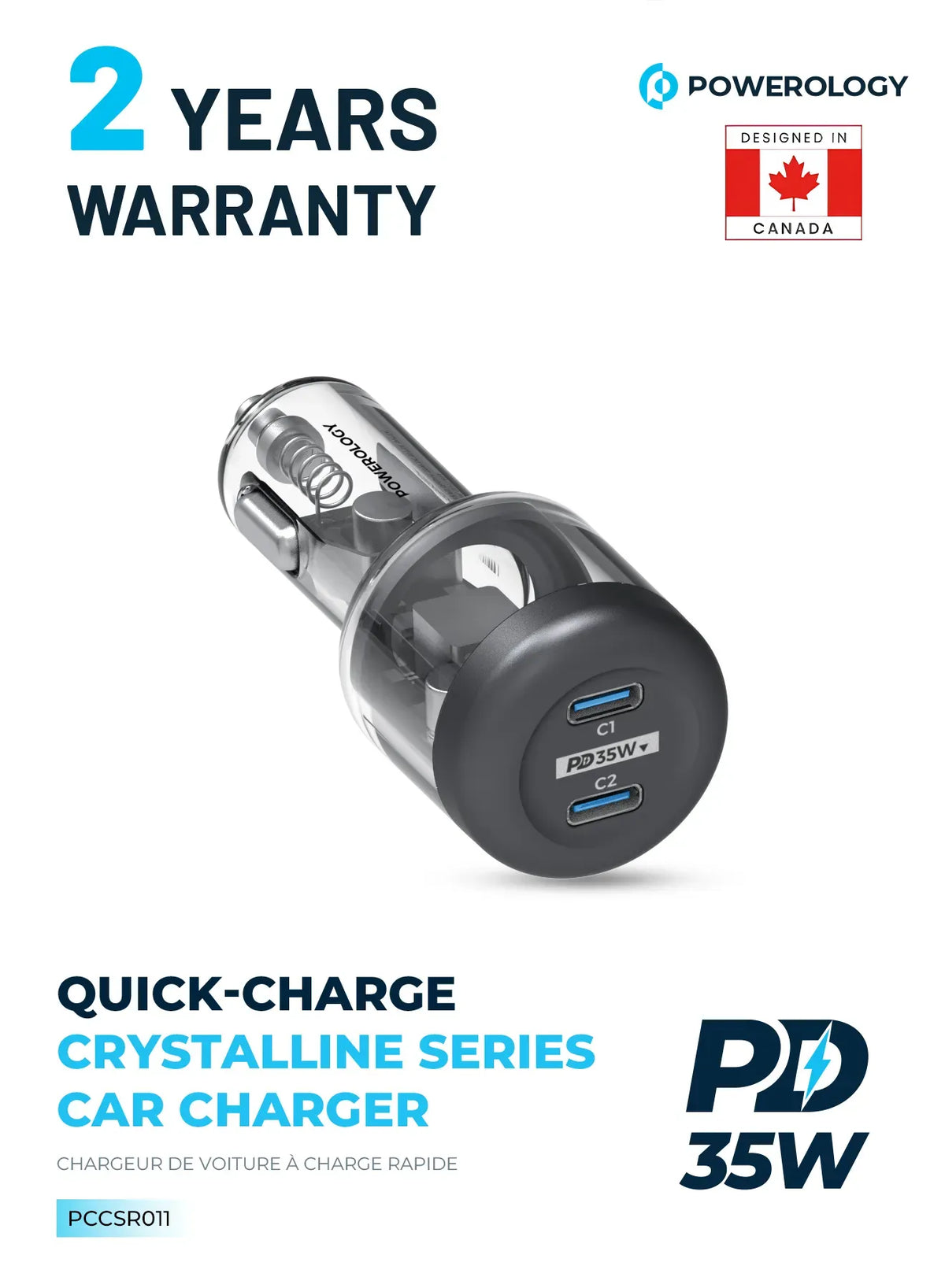 Powerology Crystalline Series Car Charger PD 35w Transparent Grey – image 6