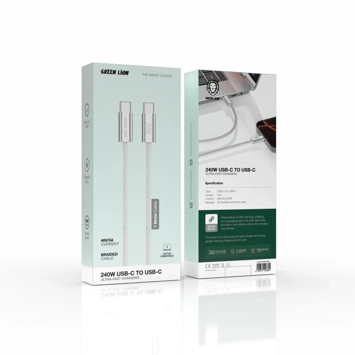 Green Lion 240 WUSB-Cto USB-CUltra-Fast Charging Cable - White – image 3