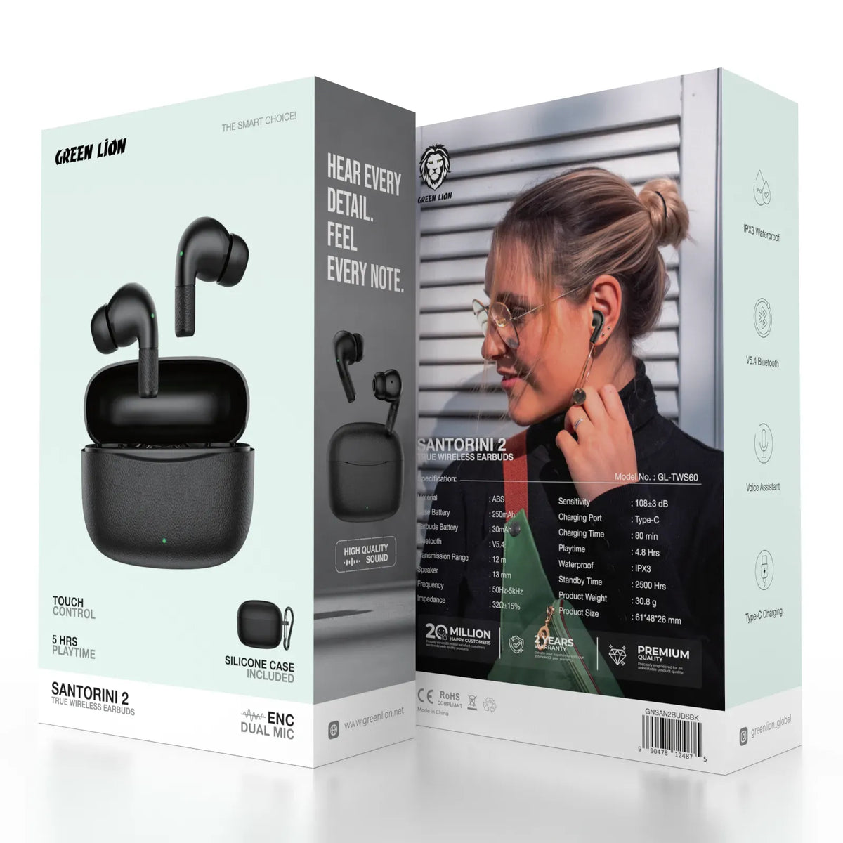 Green Lion Santorini 2-True Wireless Earbuds TWS - Black – image 19