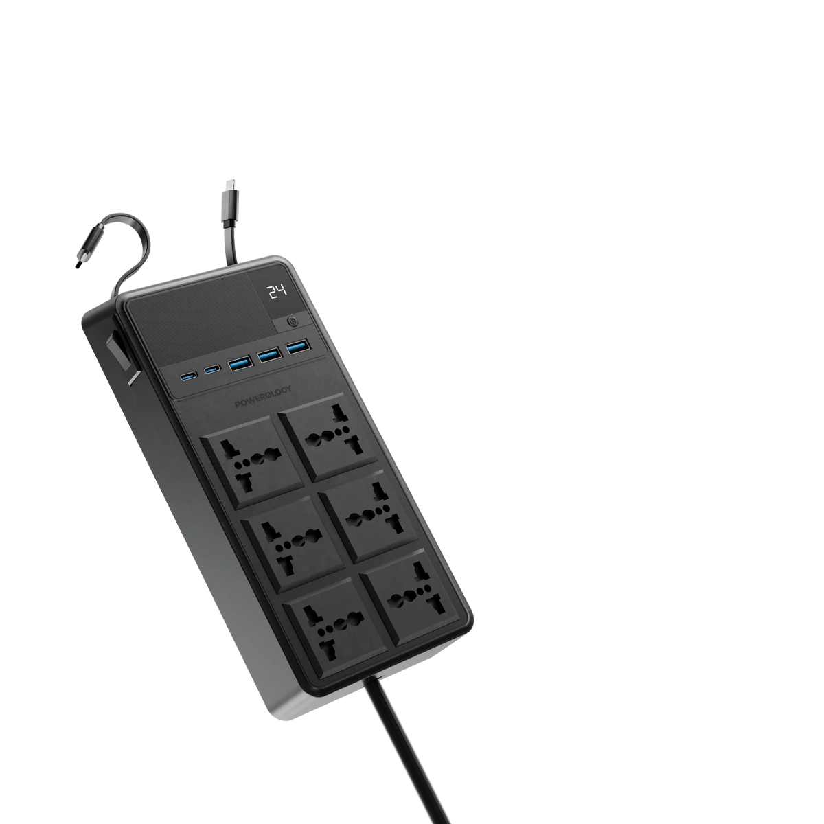 Powerology 2500w 6ac Power Strip with Built in Retractable Cables Black – image 15