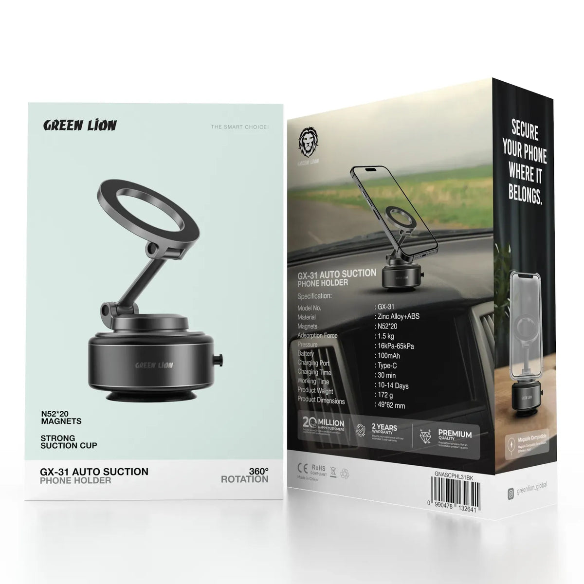Green Lion Gx 31 Auto Suction Phone Holder Matte Black – image 15