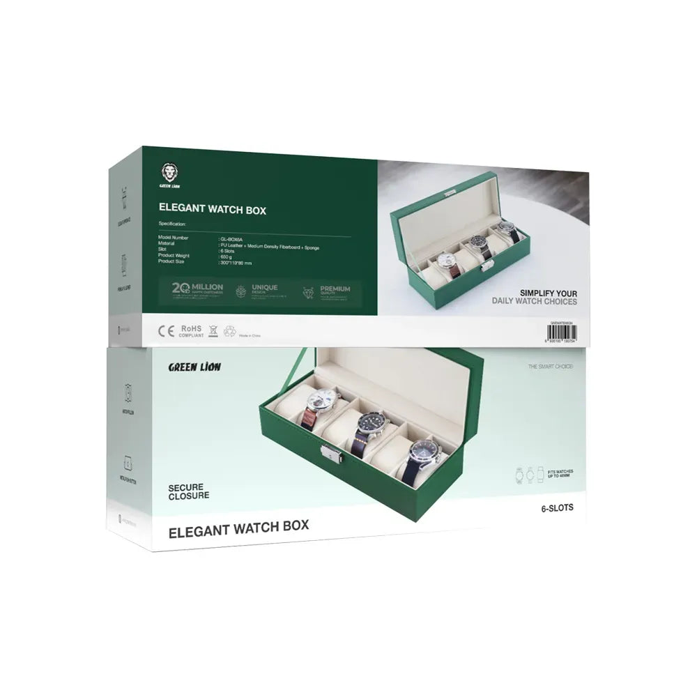 Green Lion Elegant Watch Box 6 Slots Green Normal with Glass – image 2