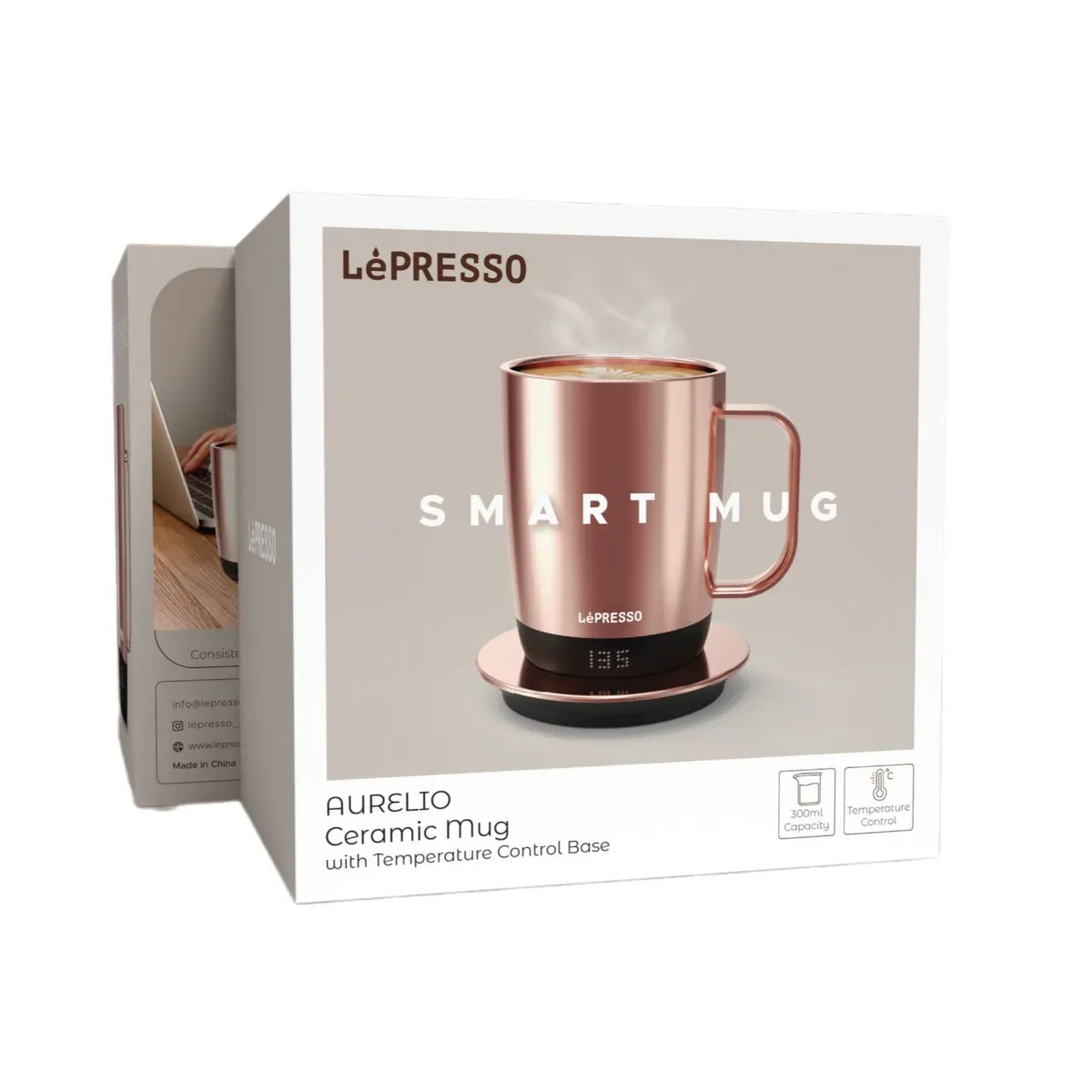 Lepresso Aurelio Ceramic Mug with Temperature Control Base - RoseGold – image 2