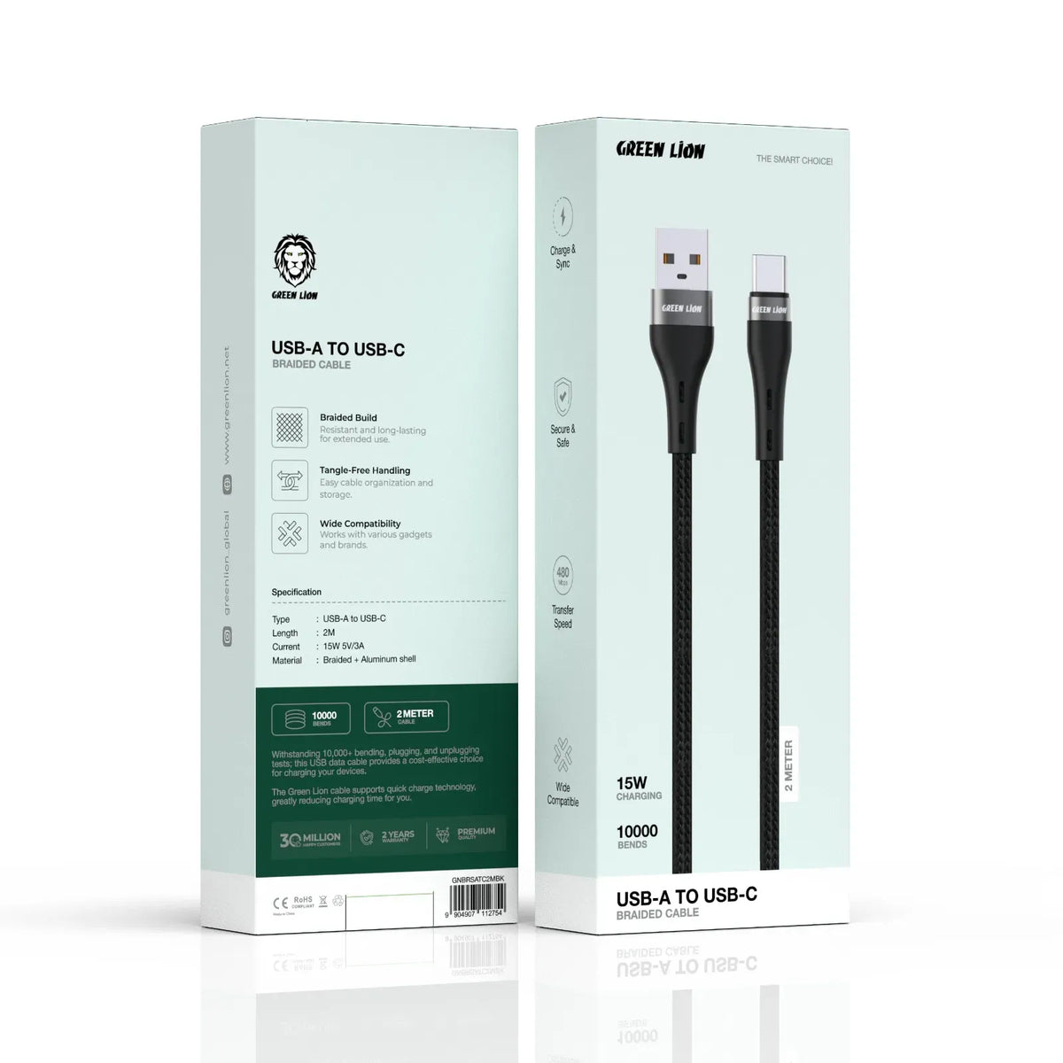 Green Lion USB A to USB C Braided Cable Black – image 3