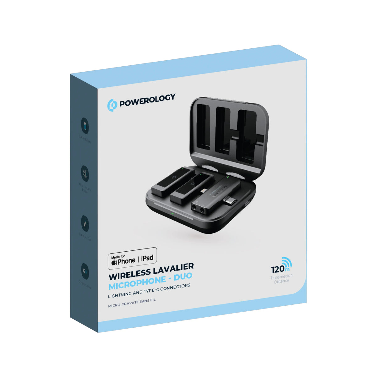 Powerology Mfi Dual Connector Wireless Lavalier Microphone X2 Mic 2000mAh Black – image 11
