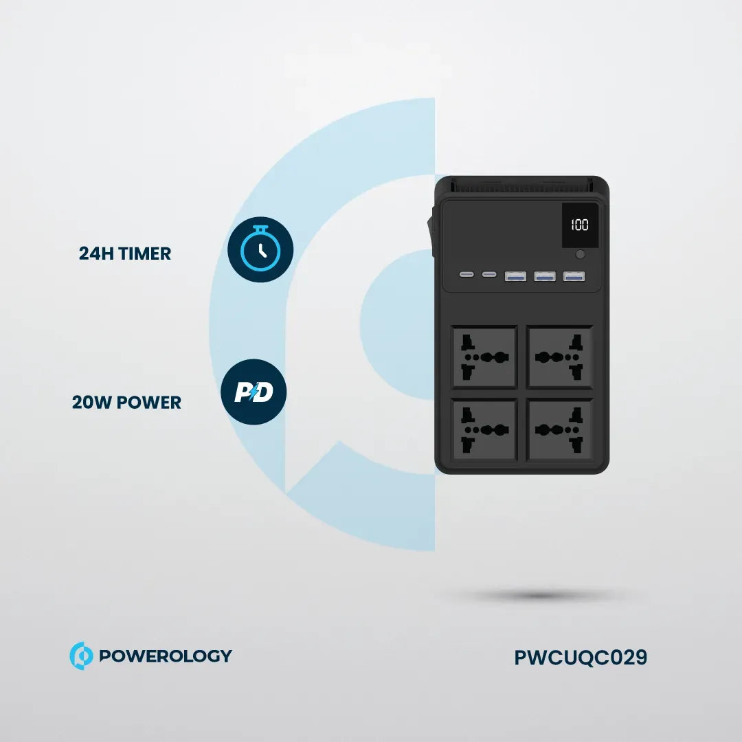 Powerology 2500w 4 AC Power Strip with Built in Retractable Cables Black – image 2