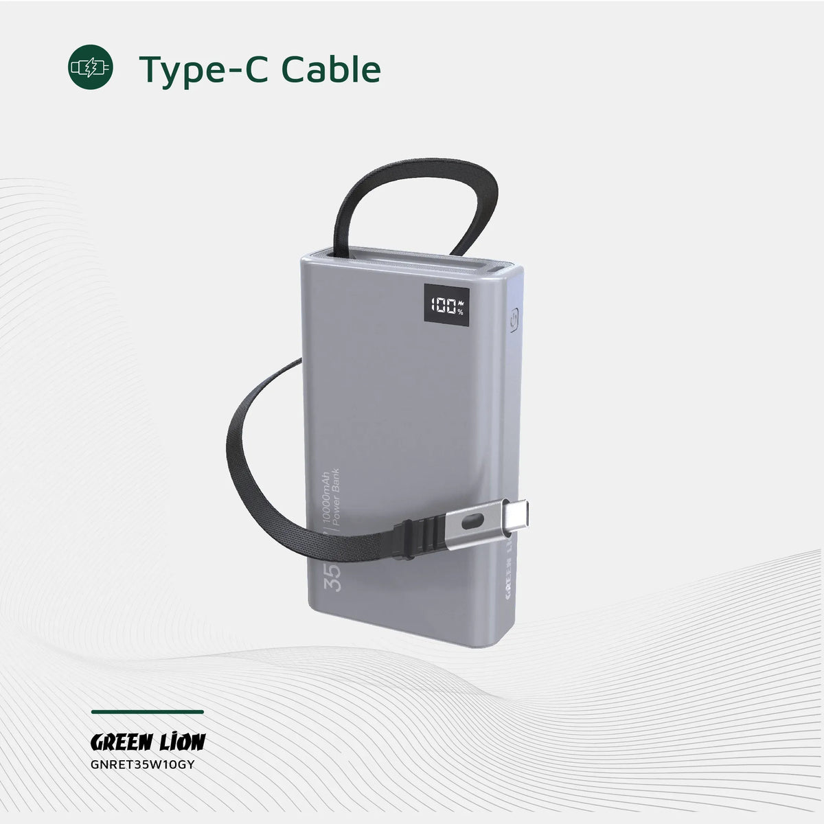 Green Lion Retractable Power Bank 35 W 10000 m Ah - Grey – image 6