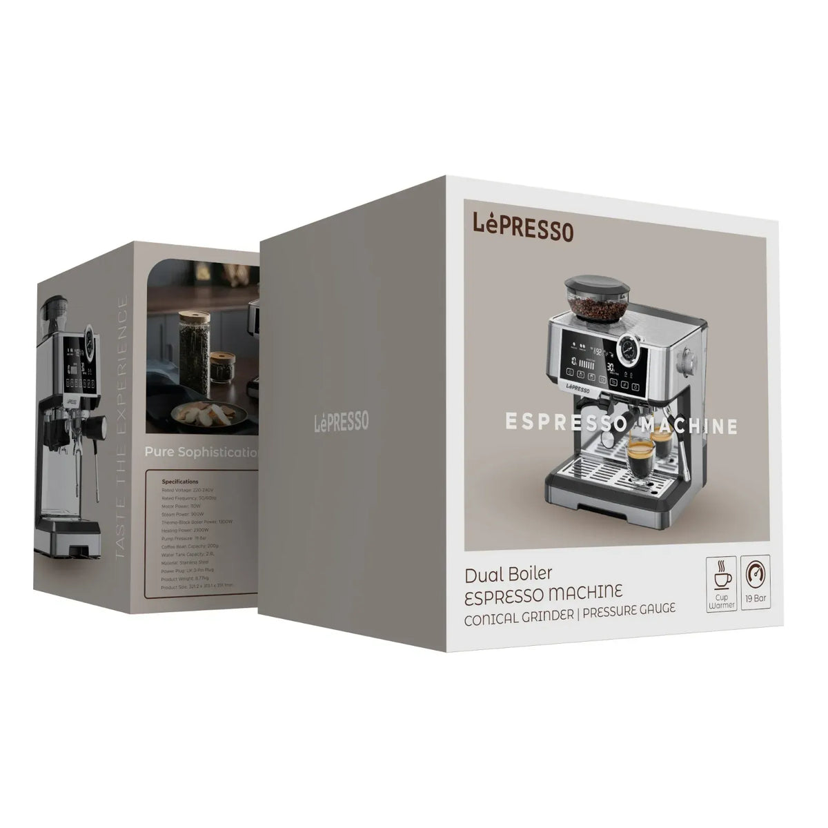 LePresso Dual Boiler Espresso Machine with Conical Grinder Pressure Gauge Silver – image 7