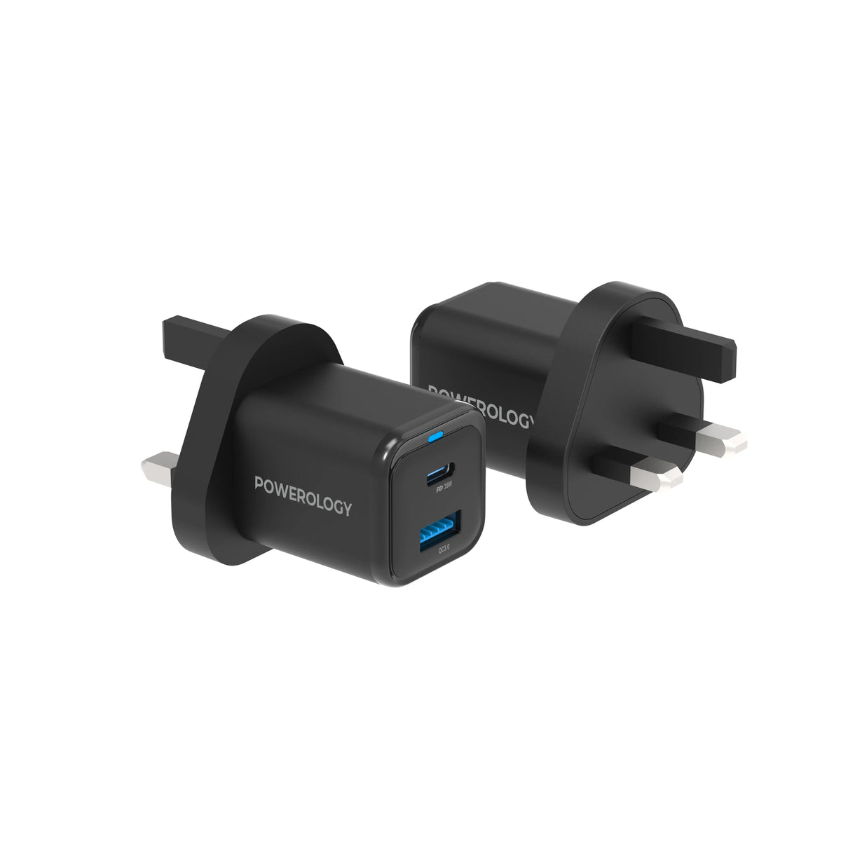 Powerology 35w PD QC 1xusb C 35w and 1xusb A 18w Gan Charger Uk with USB C Cable Black – image 8