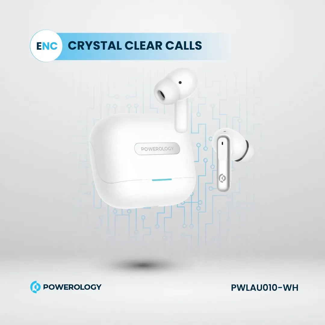 Powerology 6 Mic Hybrid ANC + ENCTrue Wireless Buds - White