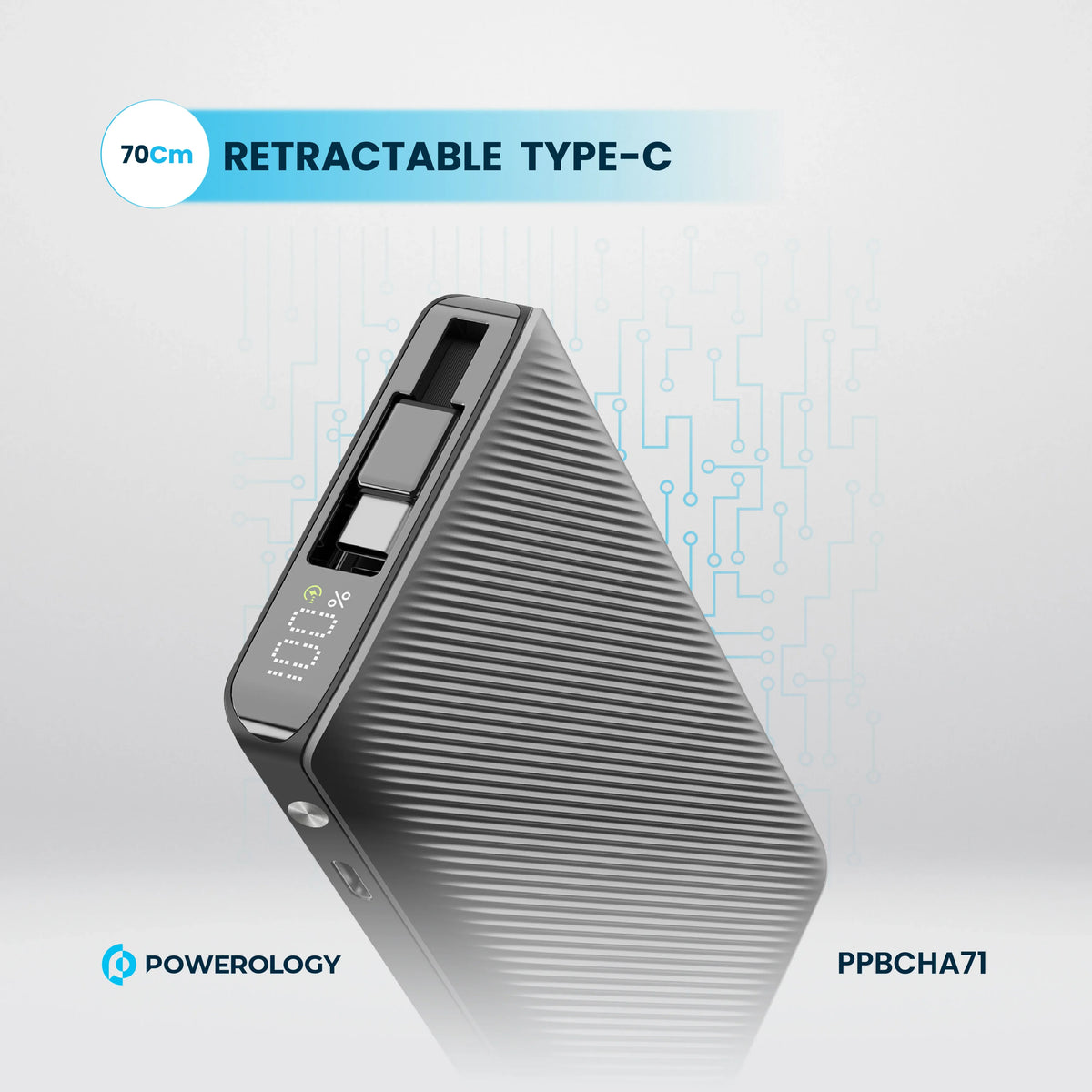Powerology 10000mAh Retractable Cable Power Bank Black – image 3