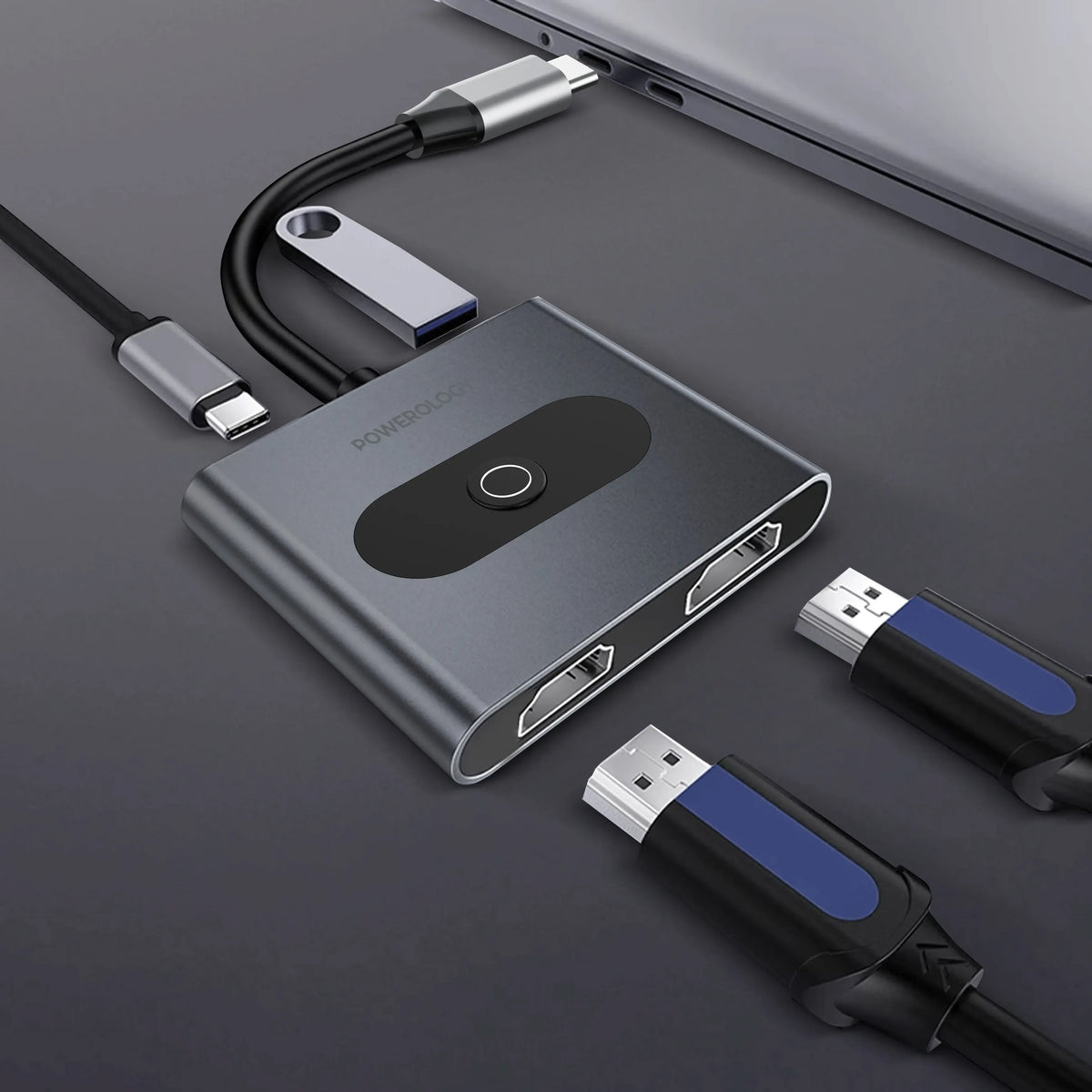 Powerology 4 in 1 USB C Multi Function Hub Gray – image 3