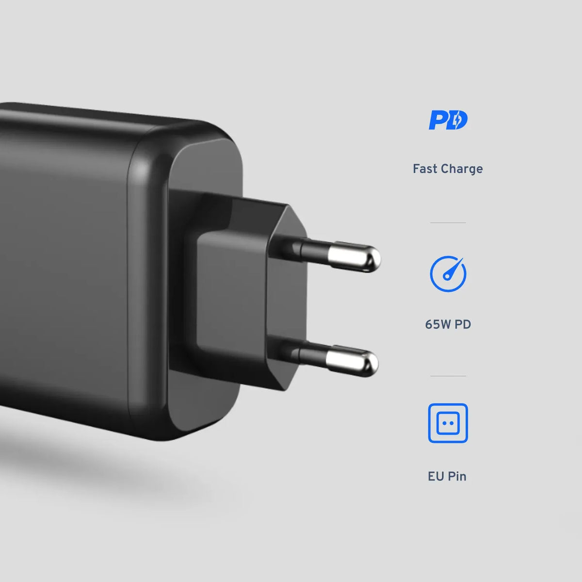 Powerology 3-Output 65 W PDGa N Charger with Quick Charge USB-A (EU) - Black – image 6