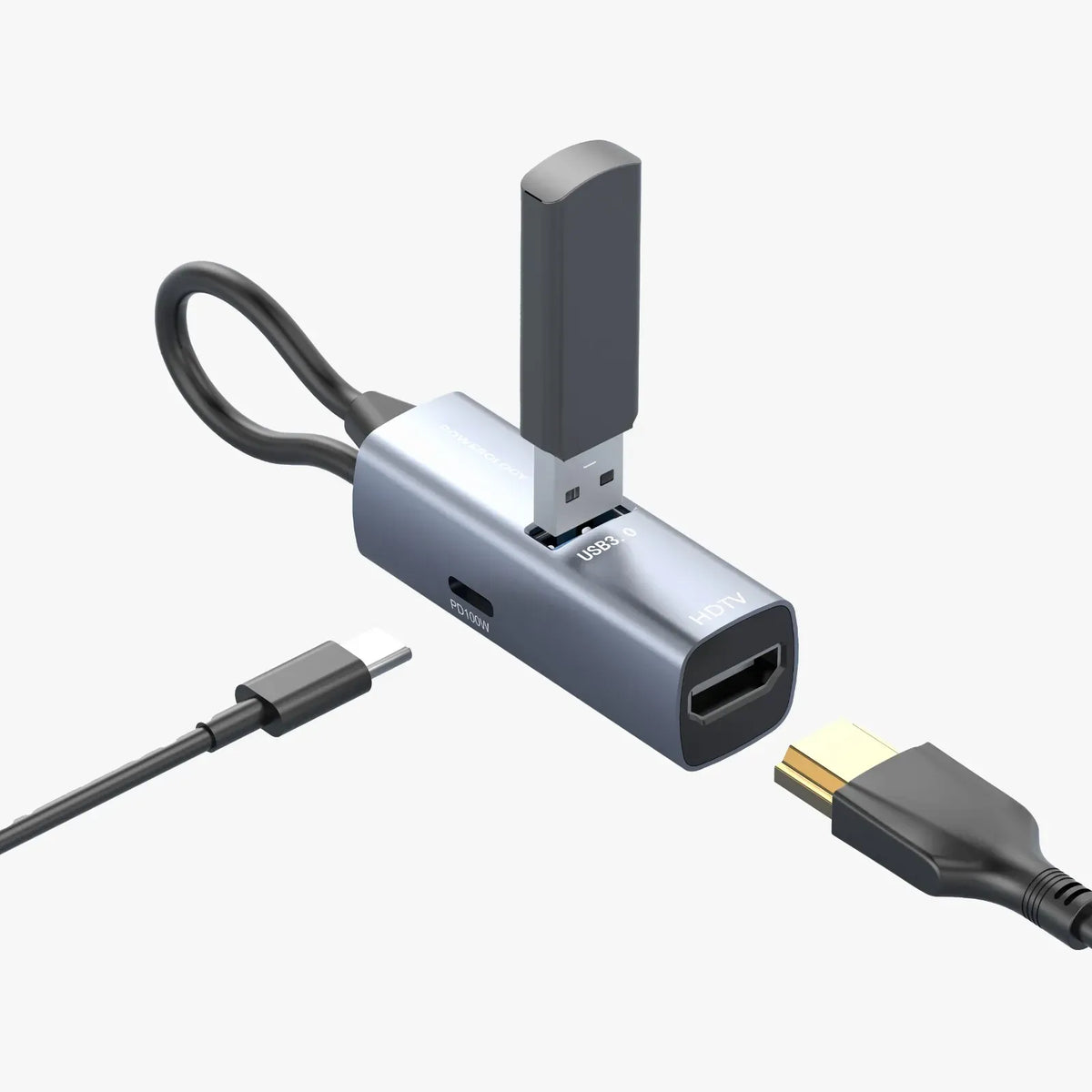 Powerology Aluminum Mini USB C Hub Black – image 3