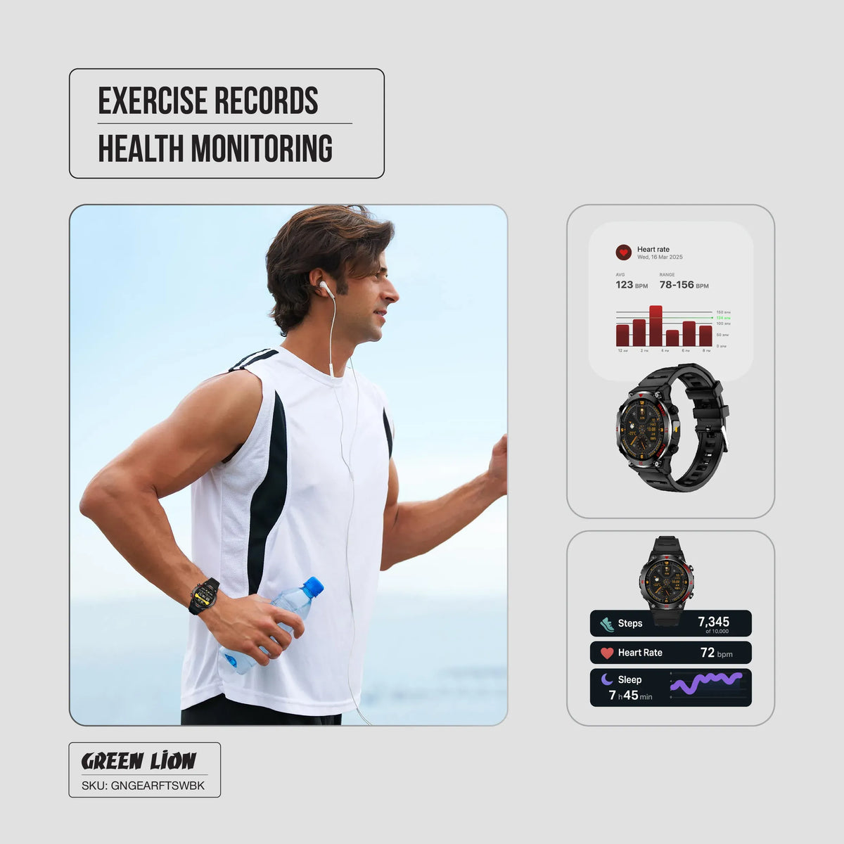 Green Lion Gear Fit Smart Watch - Black – image 12