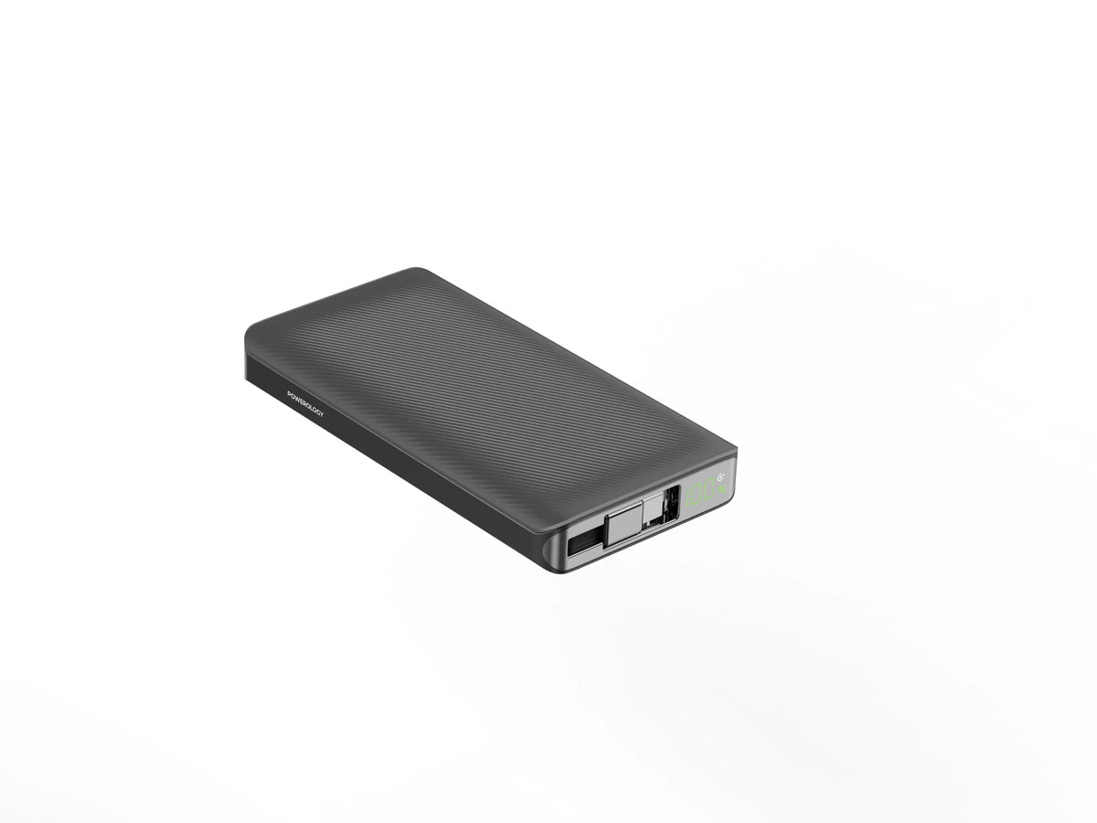 Powerology 10000mAh Retractable Cable Power Bank Black – image 2