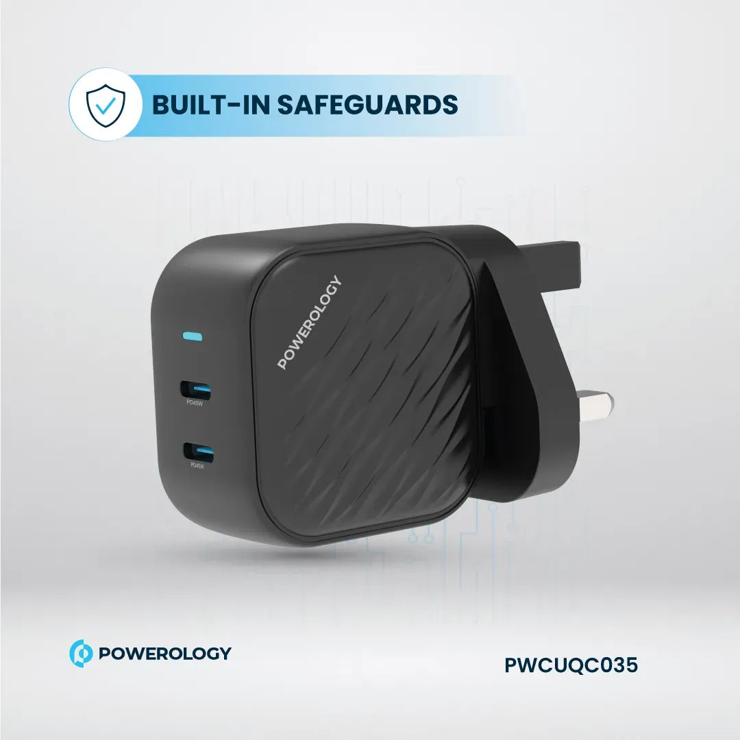 Powerology Gan Dual USB C Wall Charger Black – image 9
