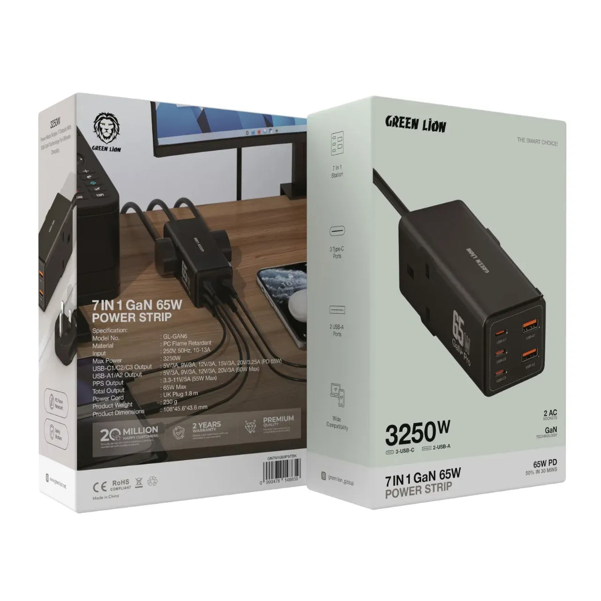 Green Lion 7 in 1 Gan 65w Power Strip Black – image 11