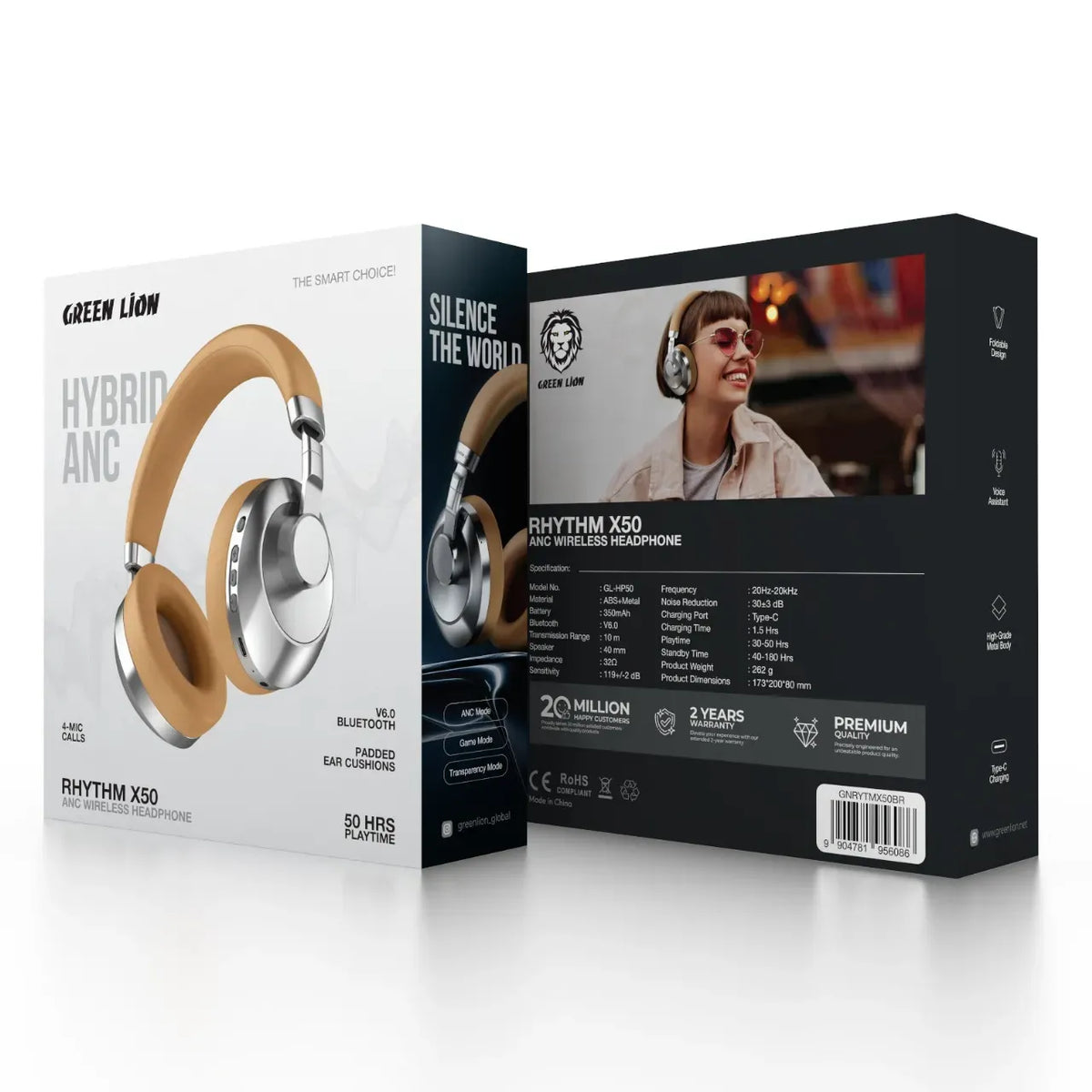 Green Lion Rhythm X 50 ANC Wireless Headphone - Brown – image 3