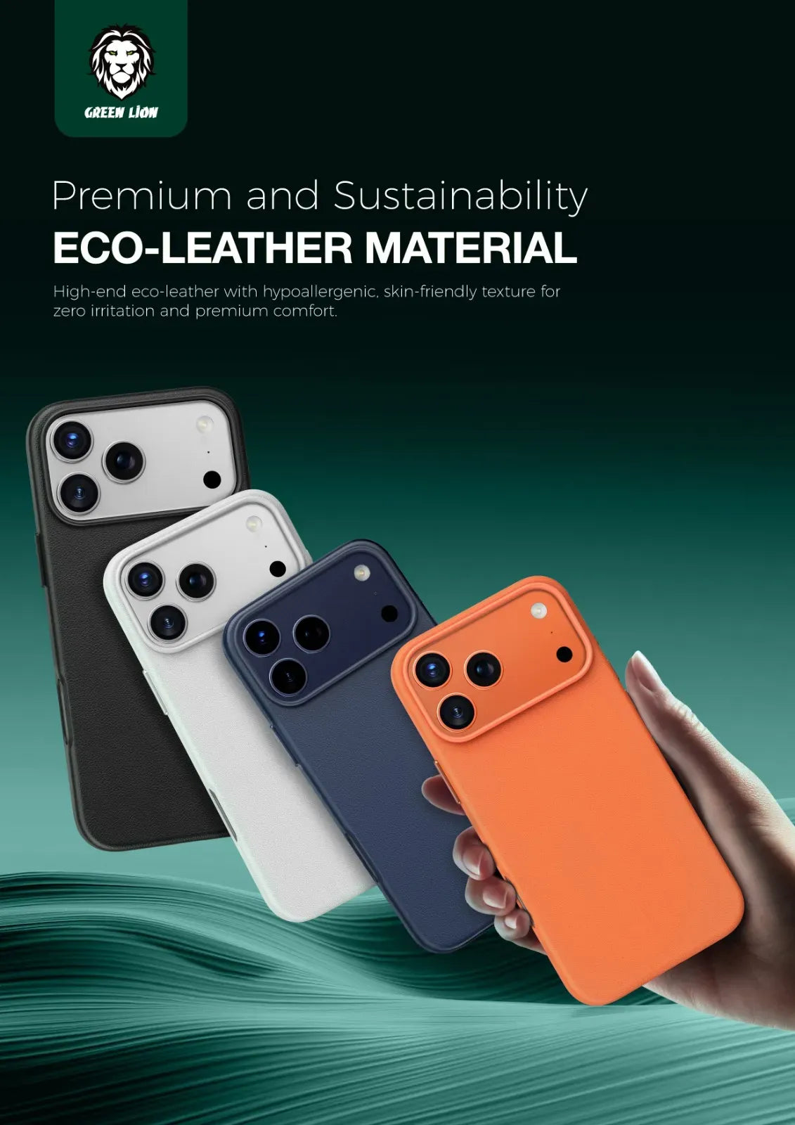 Green Lion Leather Mag Safe Case - White