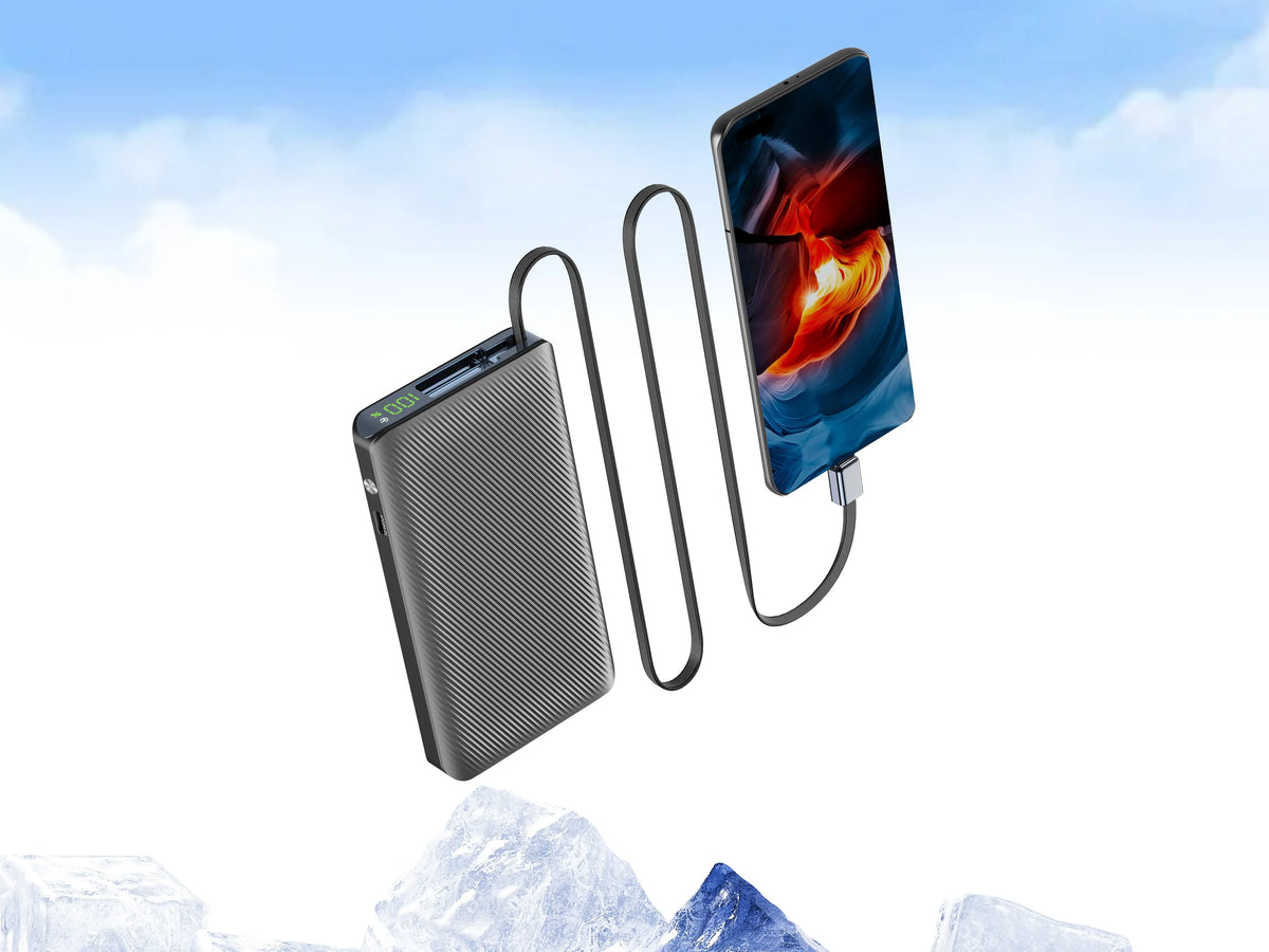 Powerology 10000mAh Retractable Cable Power Bank Black – image 2