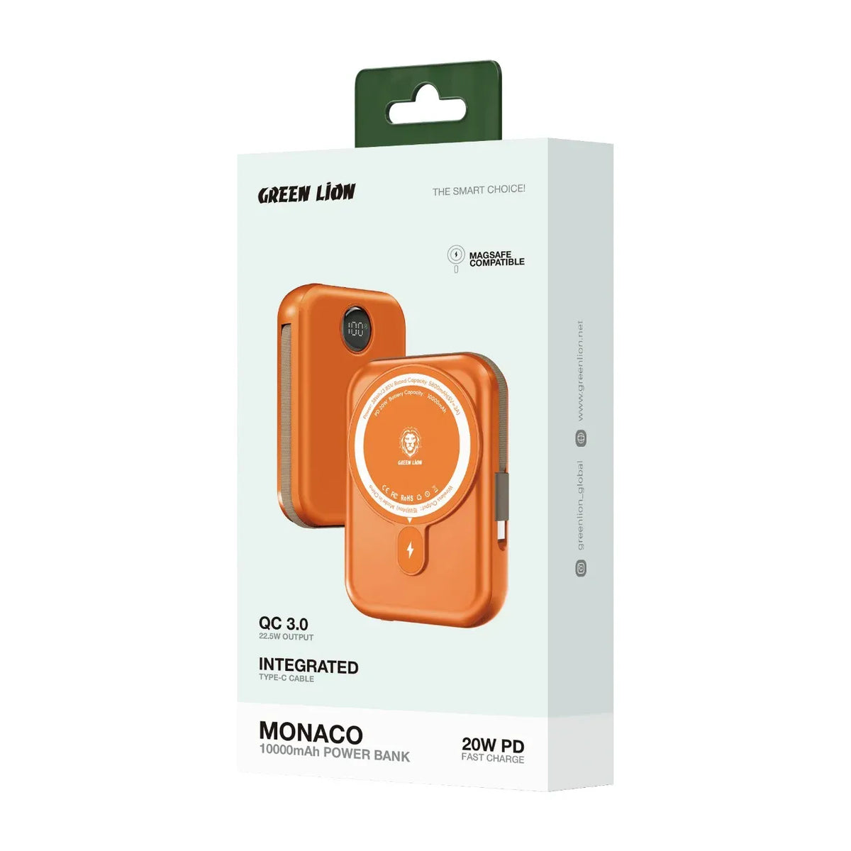 Green Lion 10000 m Ah Monaco Mag Safe Power Bank - Orange