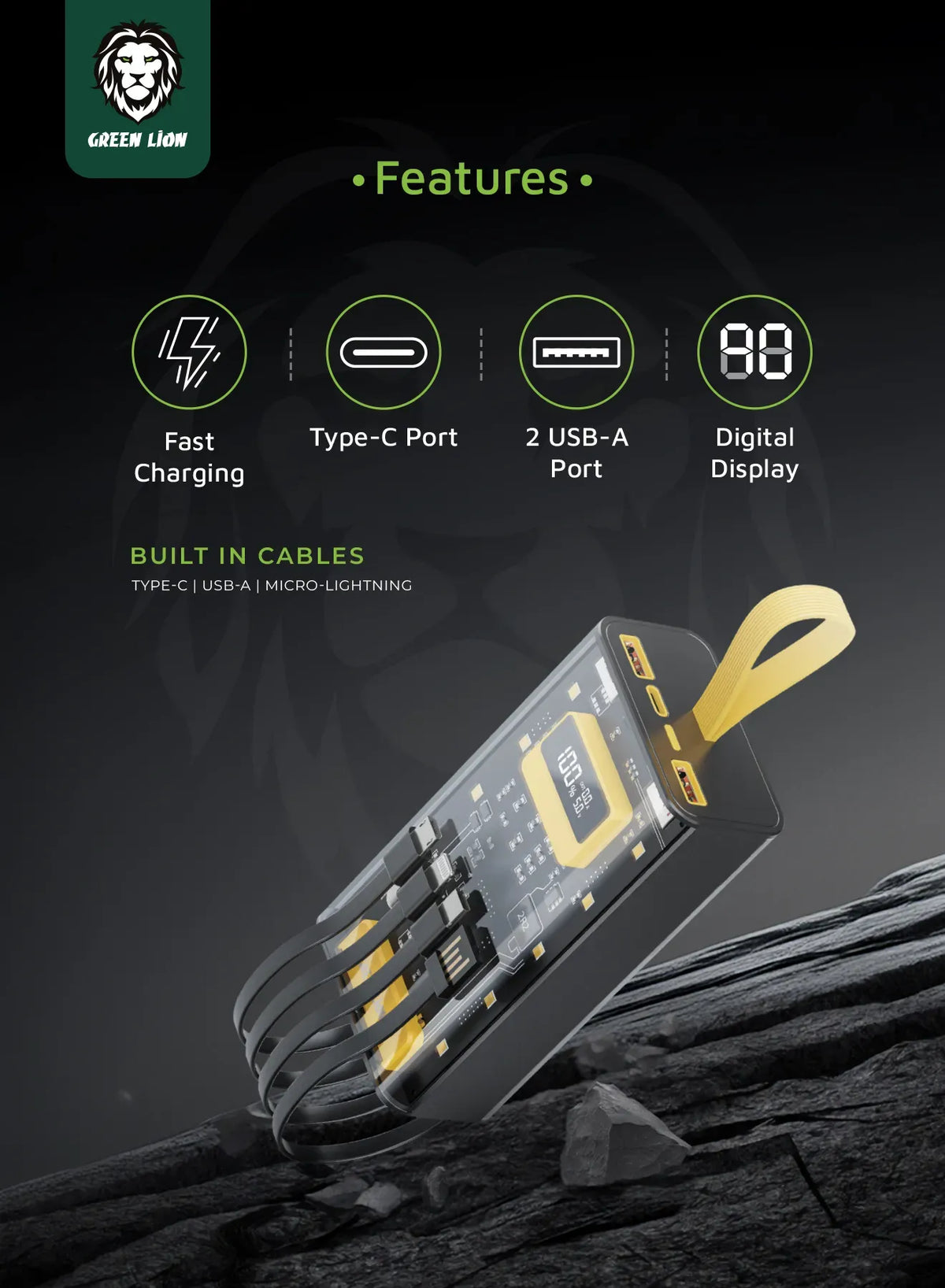 Green Lion Transparent Pro 20000mAh Power Bank Black – image 9