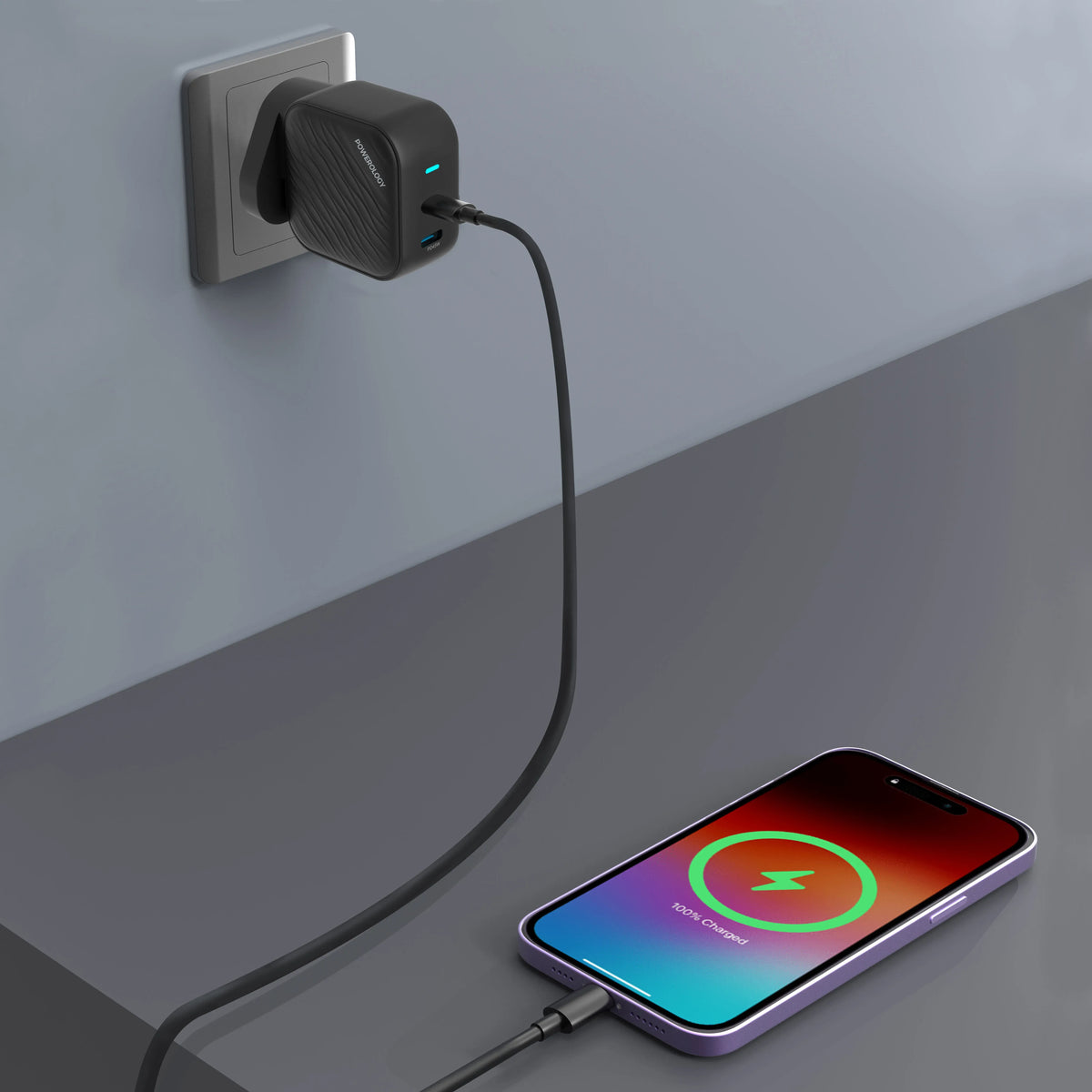 Powerology Gan Dual USB C Wall Charger Black – image 4
