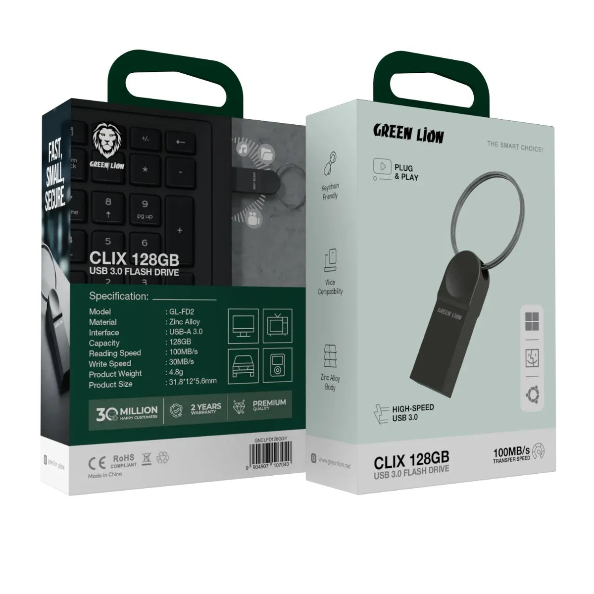 Green Lion CLIX 128 GBUSB 3.0 Flash Drive - Gray – image 2
