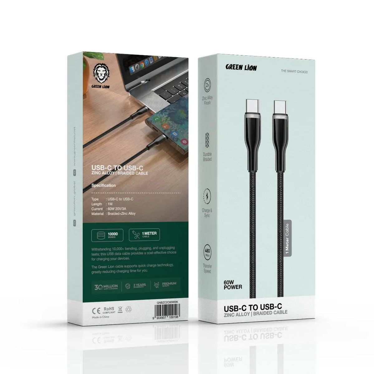 Green Lion USB C to USB C Zinc Alloy Braided Cable Black – image 3
