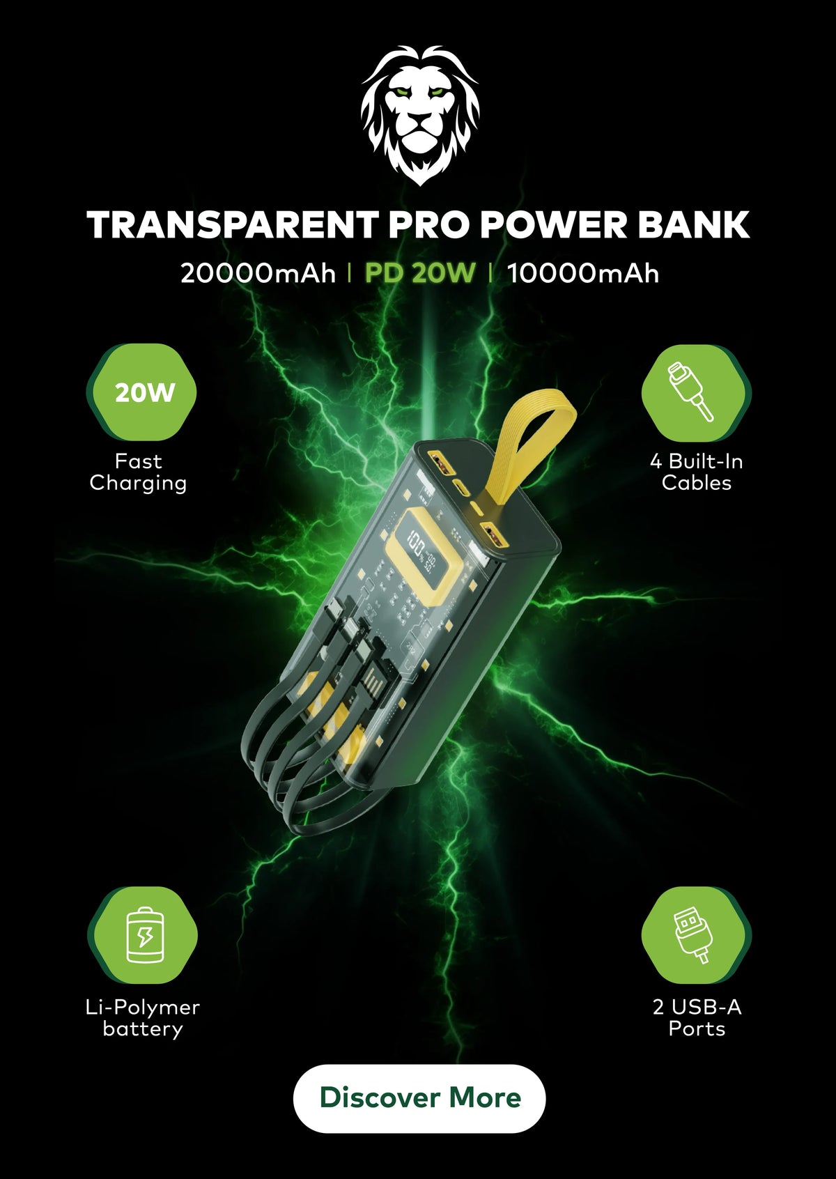Green Lion Transparent Pro 20000mAh Power Bank Black – image 1
