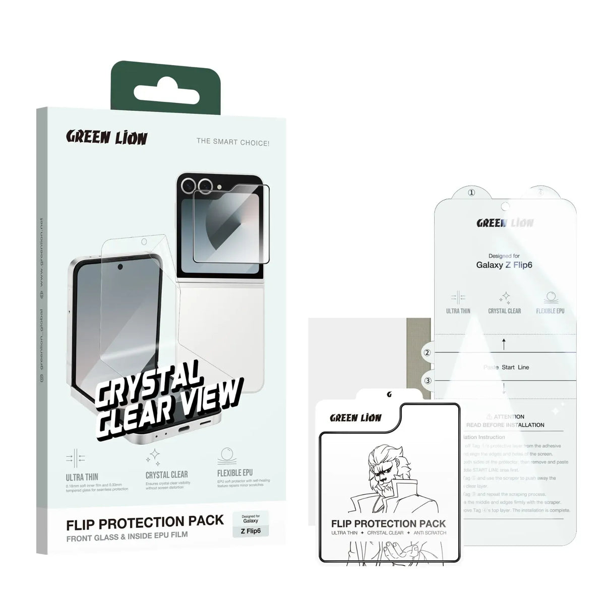 Green Lion Samsung Galaxy Z Flip 6 Fold Protection Pack Clear – image 8