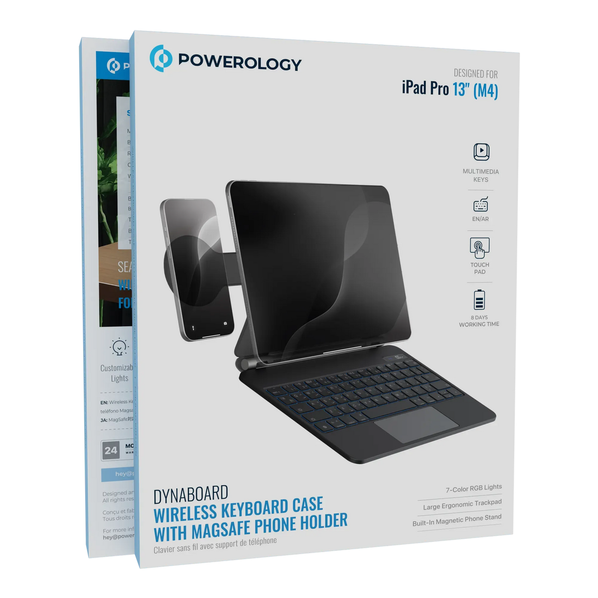 Powerology Dynaboard Wireless Keyboard Case with MagSafe Phone Holder for Ipad 13 M4 Black – image 18