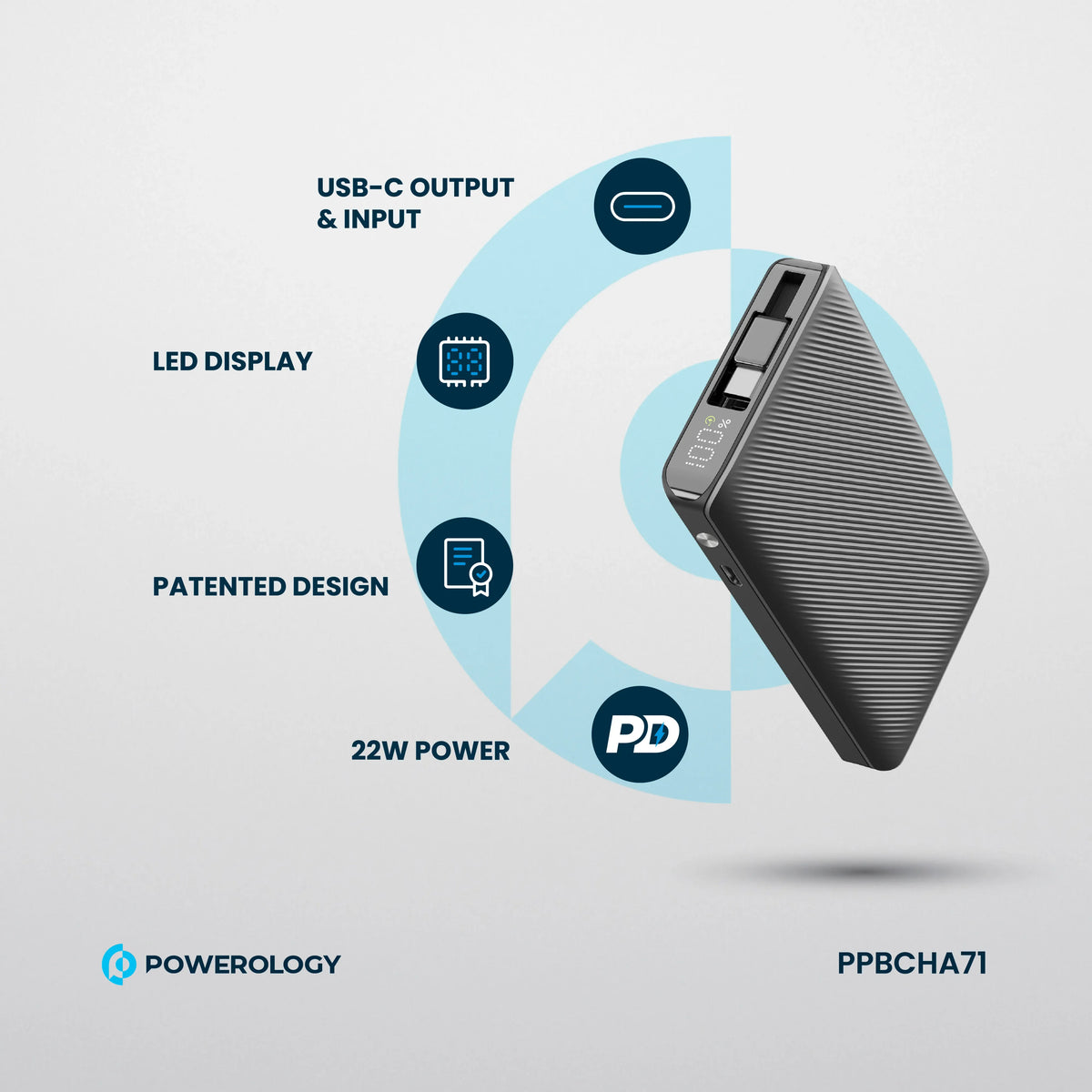 Powerology 10000mAh Retractable Cable Power Bank Black – image 4