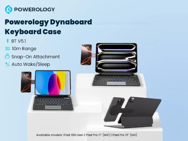 Powerology Dynaboard Wireless Keyboard Case with MagSafe Phone Holder for Ipad 13 M4 Black – image 2