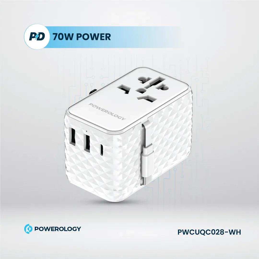 Powerology Ga N 20 W PDUniversal Adapter Retractable Type-CCable - White – image 3