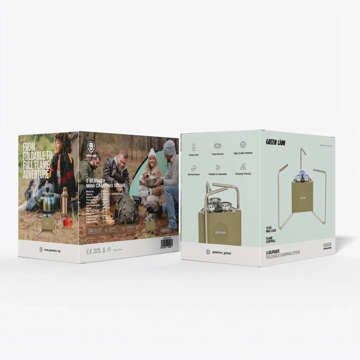 Green Lion 3 Burner Foldable Camping Stove Khaki – image 3