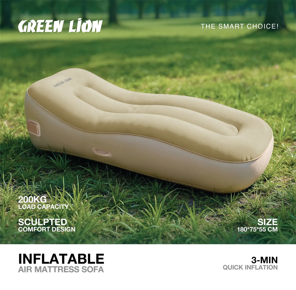 Green Lion Inflatable Air Mattress Sofa Beige – image 8