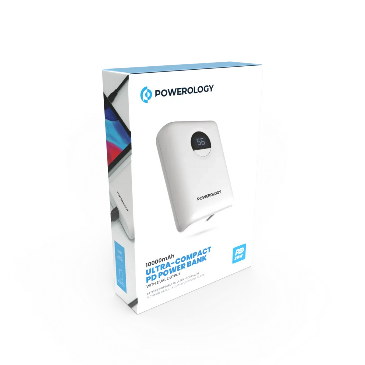 Powerology 10000 m Ah Ultra-Compact Power Bank 20 W PD&QC 3.0 USB-A and USB-C - White – image 1