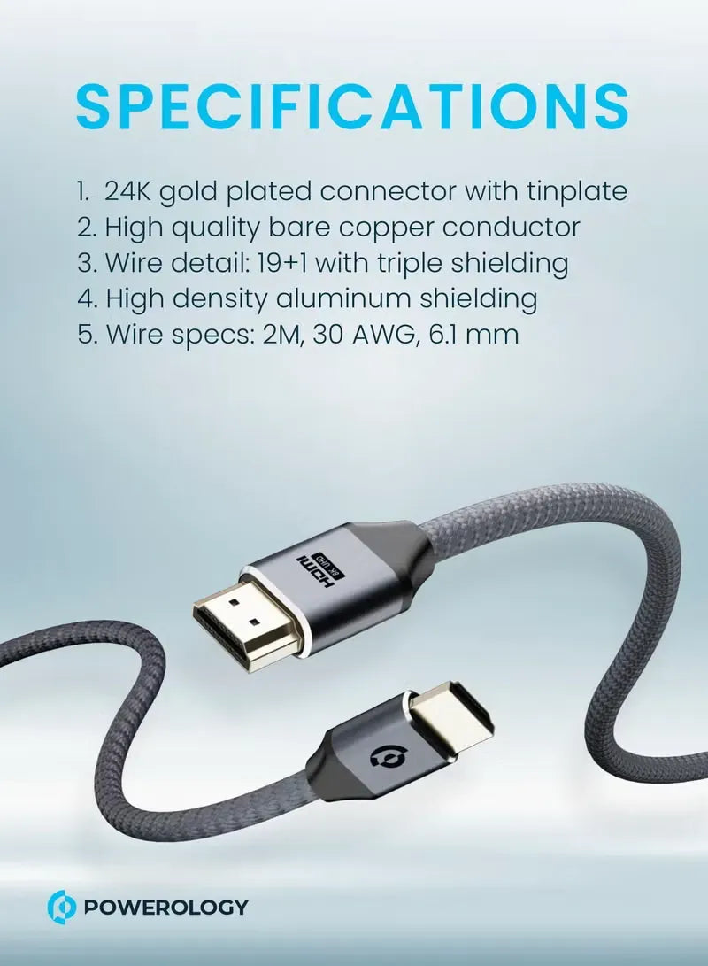 Powerology 8 KHDMI Braided Cable 2 M - Gray – image 2