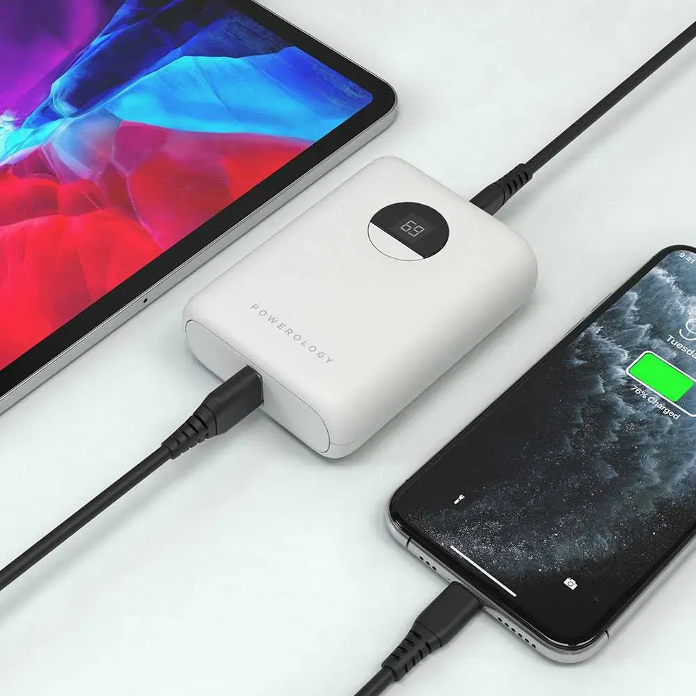 Powerology 10000 m Ah Ultra-Compact Power Bank 20 W PD&QC 3.0 USB-A and USB-C - White – image 2