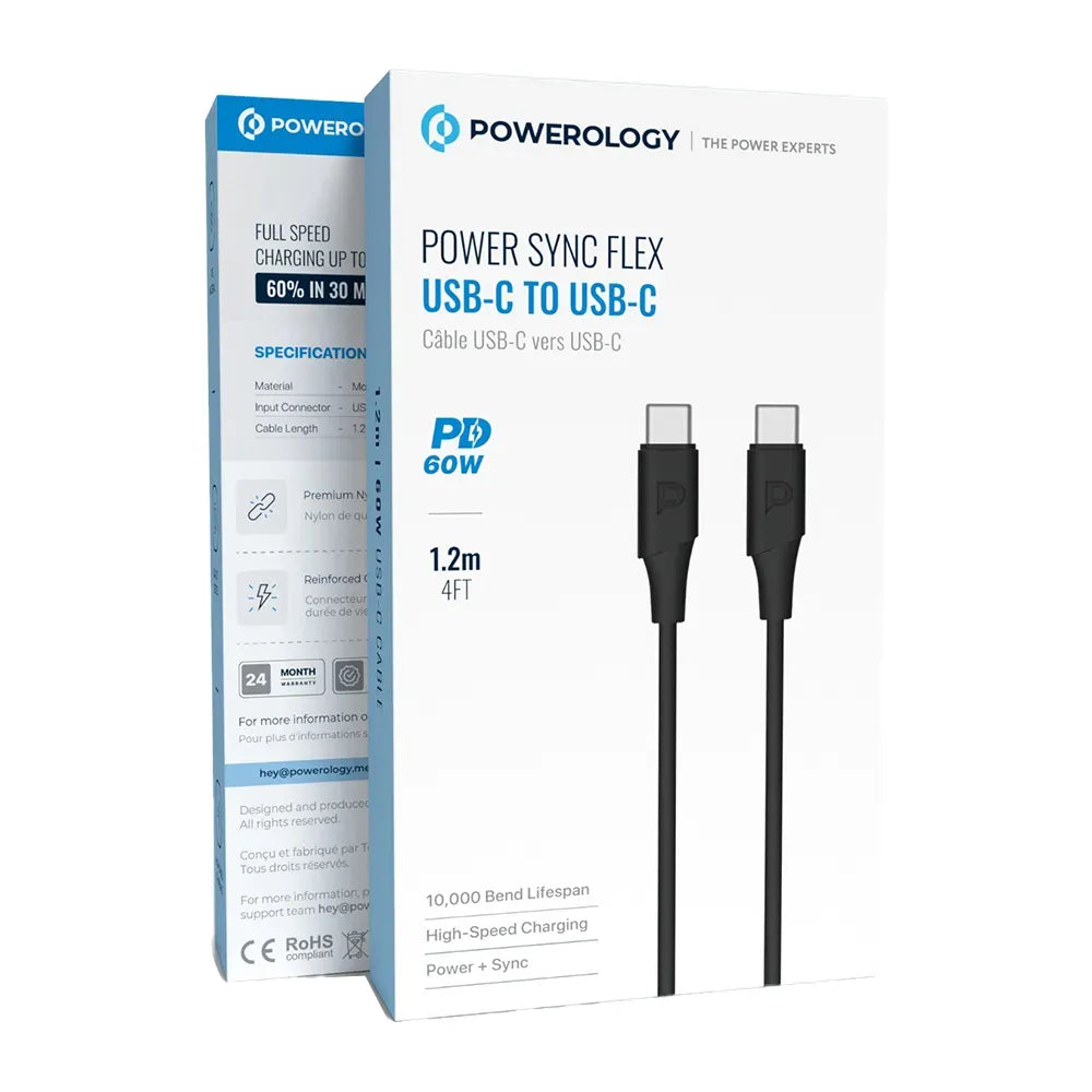 Powerology Power Sync Flex USB-C TOUSB-C 1.2 MCable PD 60 W - Black – image 3