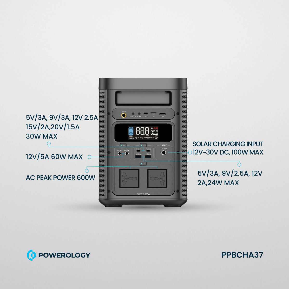 Powerology 300w Portable Generator Integrated Hi Fi Sound System Black – image 10