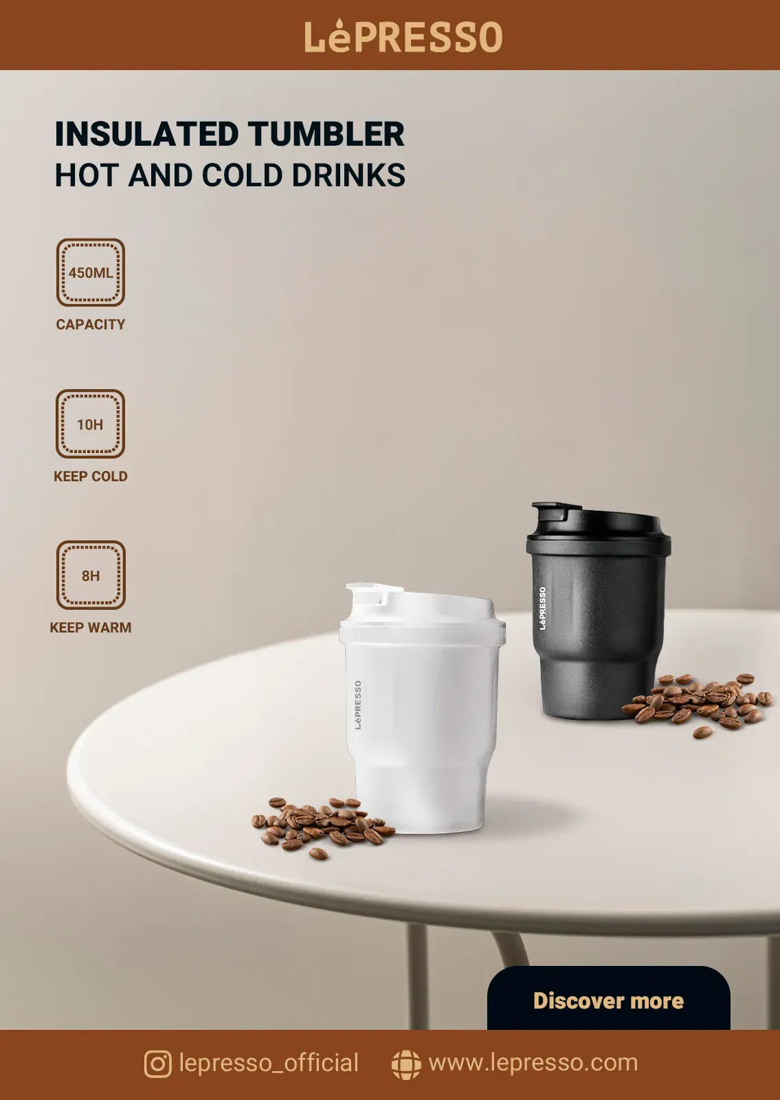 LePresso Insulated Tumbler Hot & Cold Drinks - White – image 2