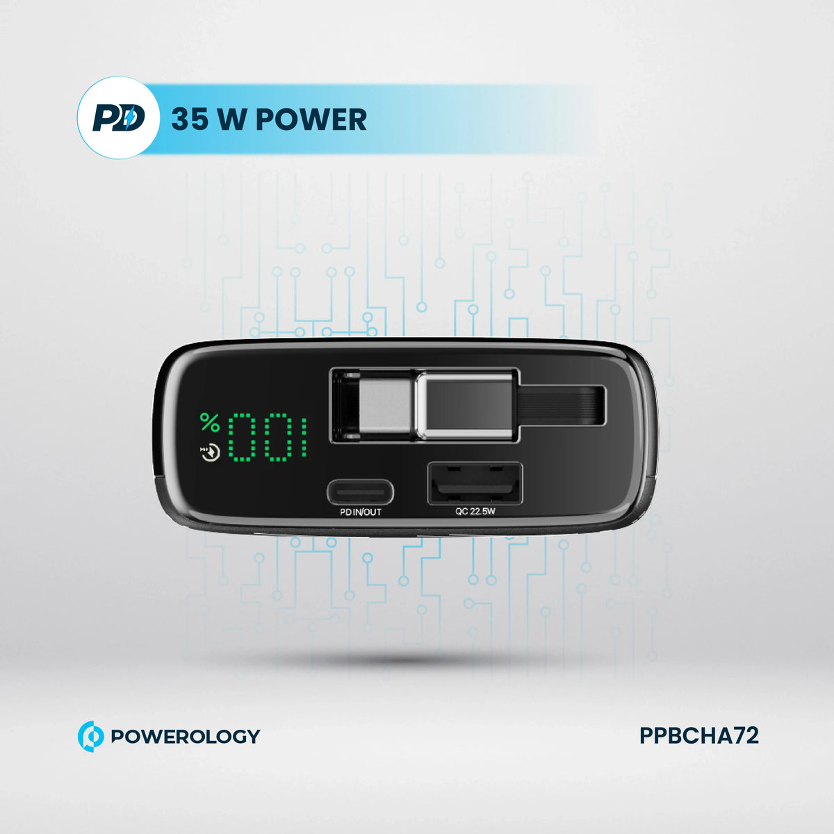 Powerology 20000mAh Retractable Cable Power Bank Black – image 18